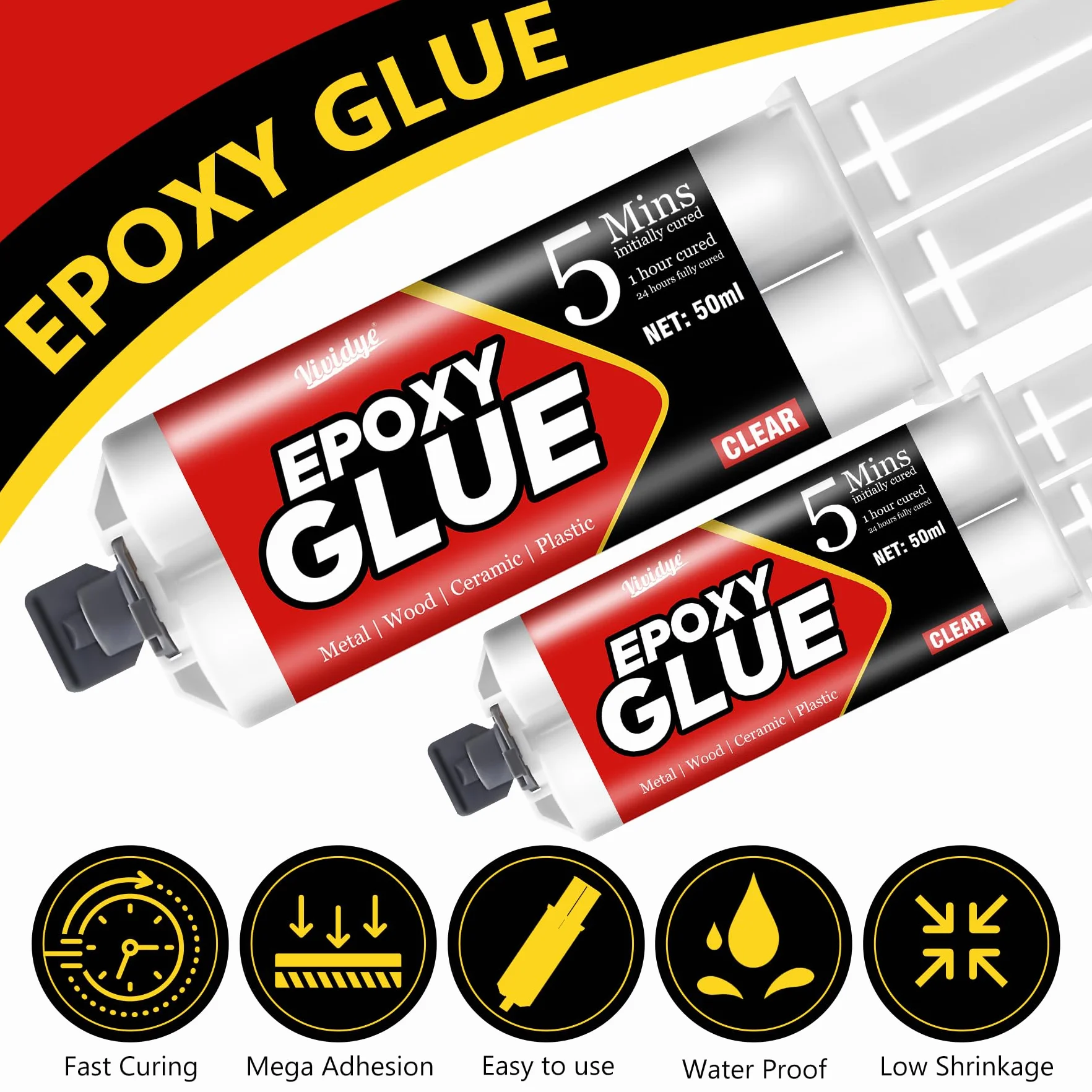Klej epoksydowy, 100 ml – 5 minut, bardzo mocny do metalu, tworzywa sztucznego, drewna, ceramiki, szkła, 2K przezroczystej żywicy epoksydowej, mocny klej, wytrzymały, wodoodporny i odporny na wysokie