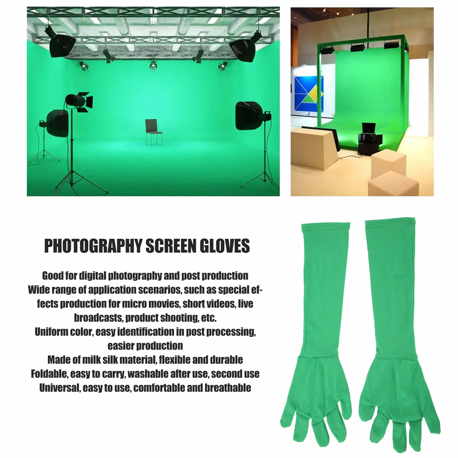 Uniwersalne Rękawice Chromakey Green Screen do Produkcji Filmów Fotograficznych, łatwe w Użyciu i Wygodne, Składane i Nadające się do Prania