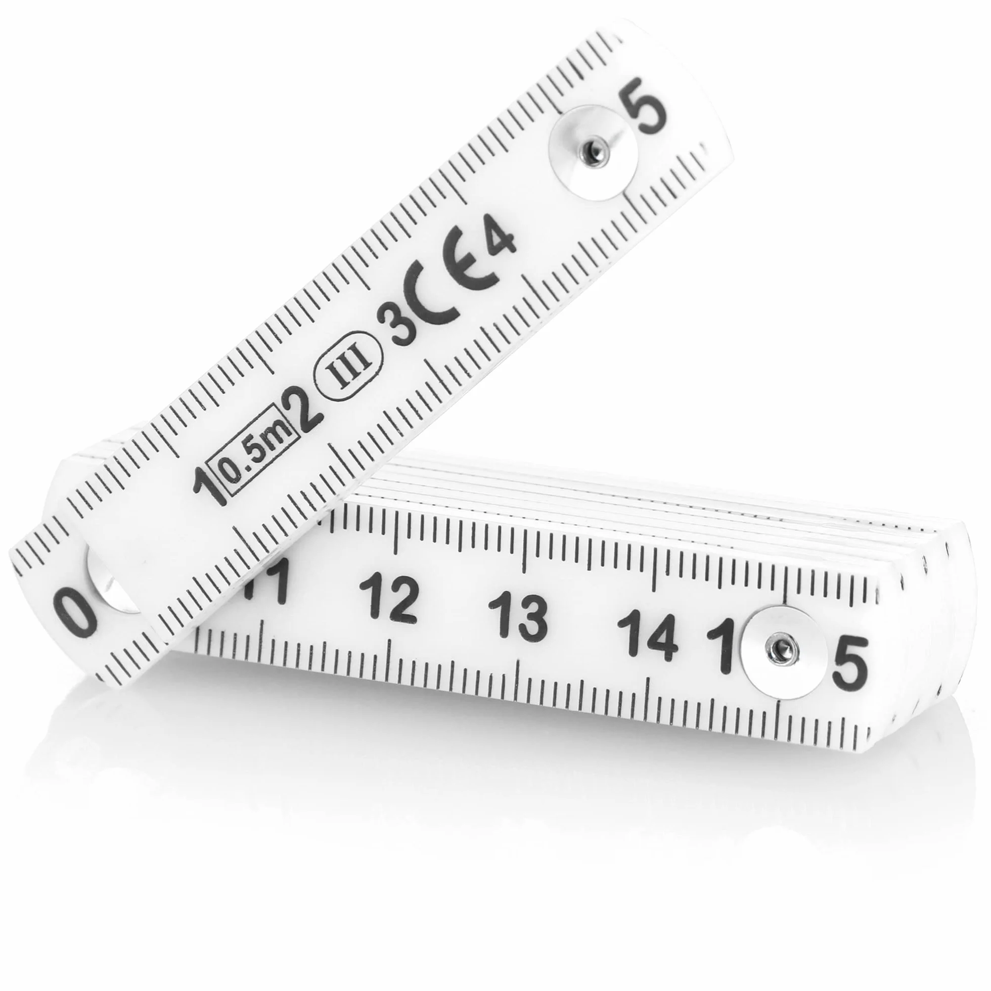 COM-FOUR® miara skladana 5x mini jako brelok z tworzywa sztucznego, miara skladana 50 cm z 10 czlonami, metryczna w kolorze bialym (05 sztuk - 50 cm bialy)