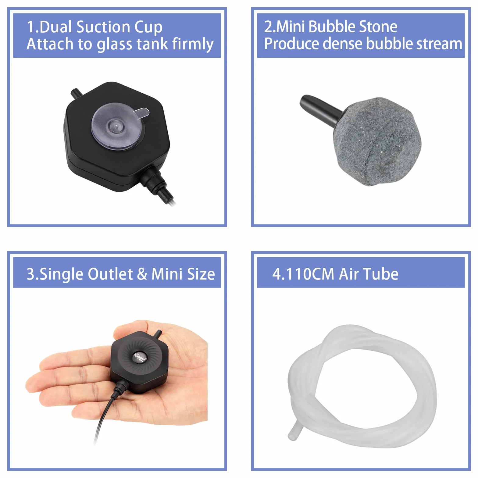 Ultra cicha mini pompka powietrza do akwarium, Betta, 1,5 W, cicha, mała pompa wentylacyjna z wężem Air Stone, przyssawka do miski na ryby 0,5-15 Gal