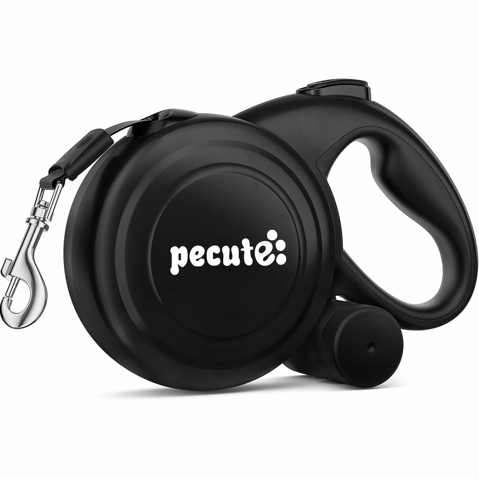 Pecute Wysuwana smycz dla psa o długości 9,8 m z paskami odblaskowymi, kontrola jednym przyciskiem i wytrzymały, nylonowy materiał, długa smycz chowana z uchwytem na torbę na odchody, dla średnich i