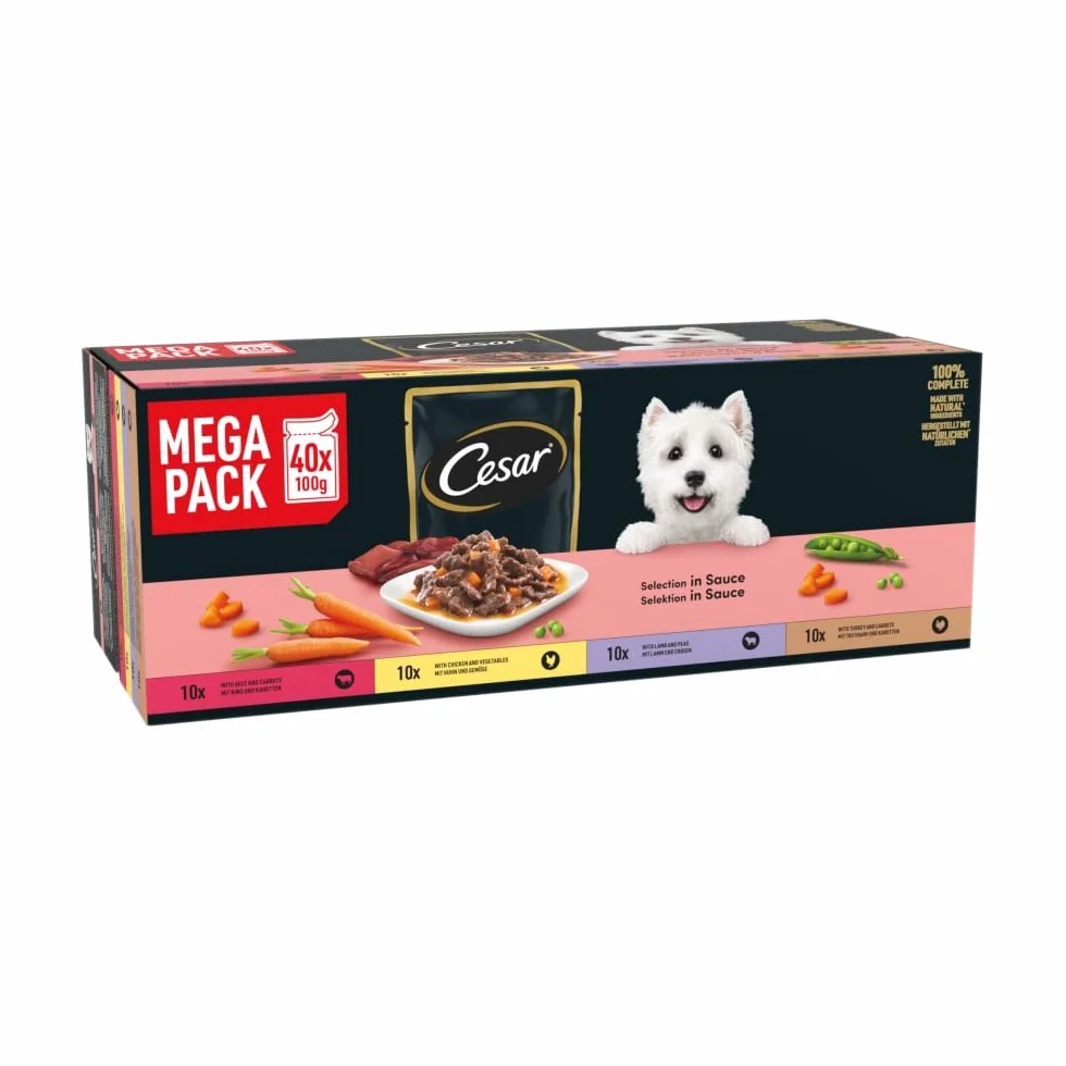 Cesar Selektion in Sauce Premium mokra karma dla psów w worku porcjowanym, 4 odmiany, 40 x 100 g