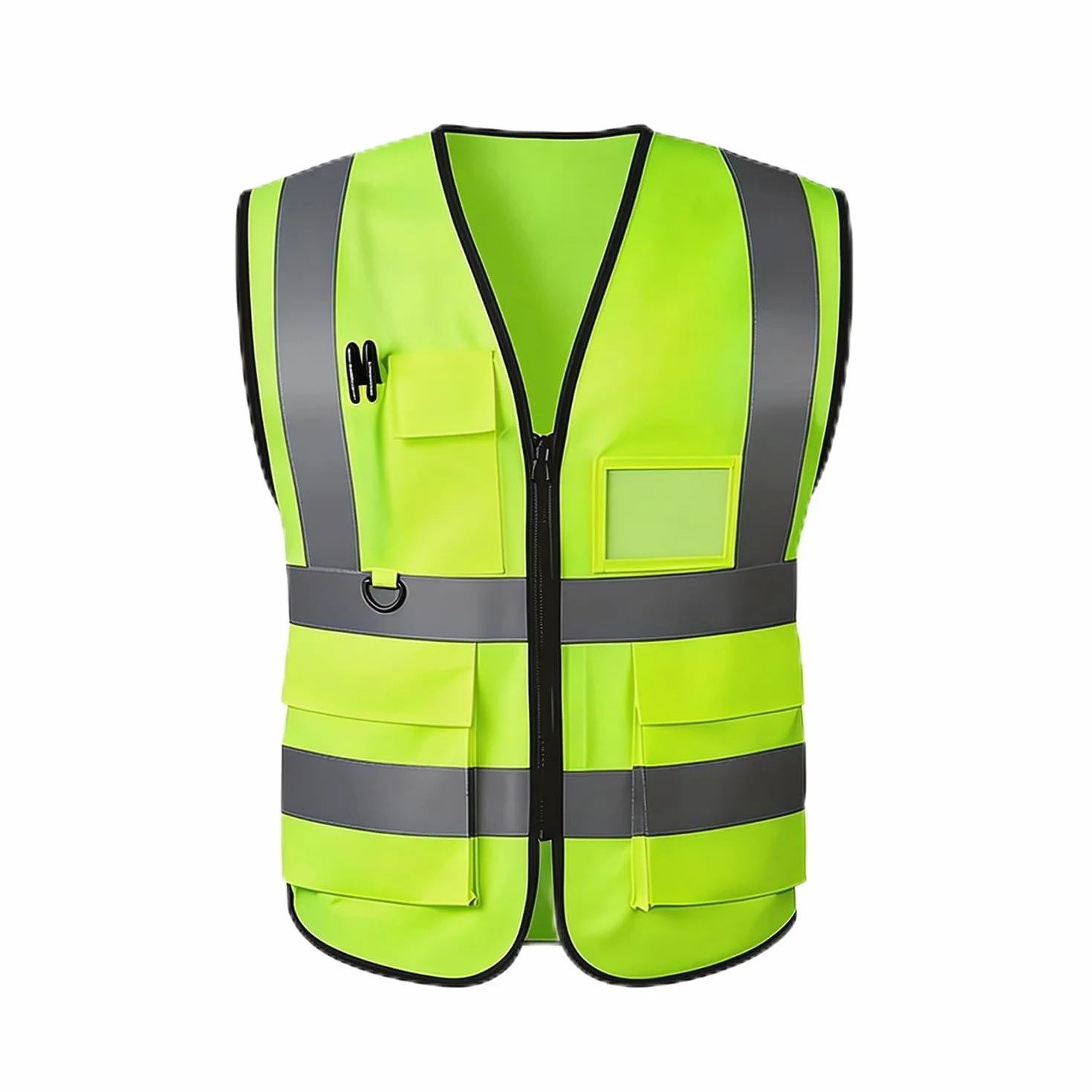 Kamizelki Hi Vis dla kobiet i mężczyzn, odblaskowa kamizelka bezpieczeństwa z kieszeniami, zamek błyskawiczny z przodu, spełnia normy ANSI/ISEA, Zielona tkanina, L