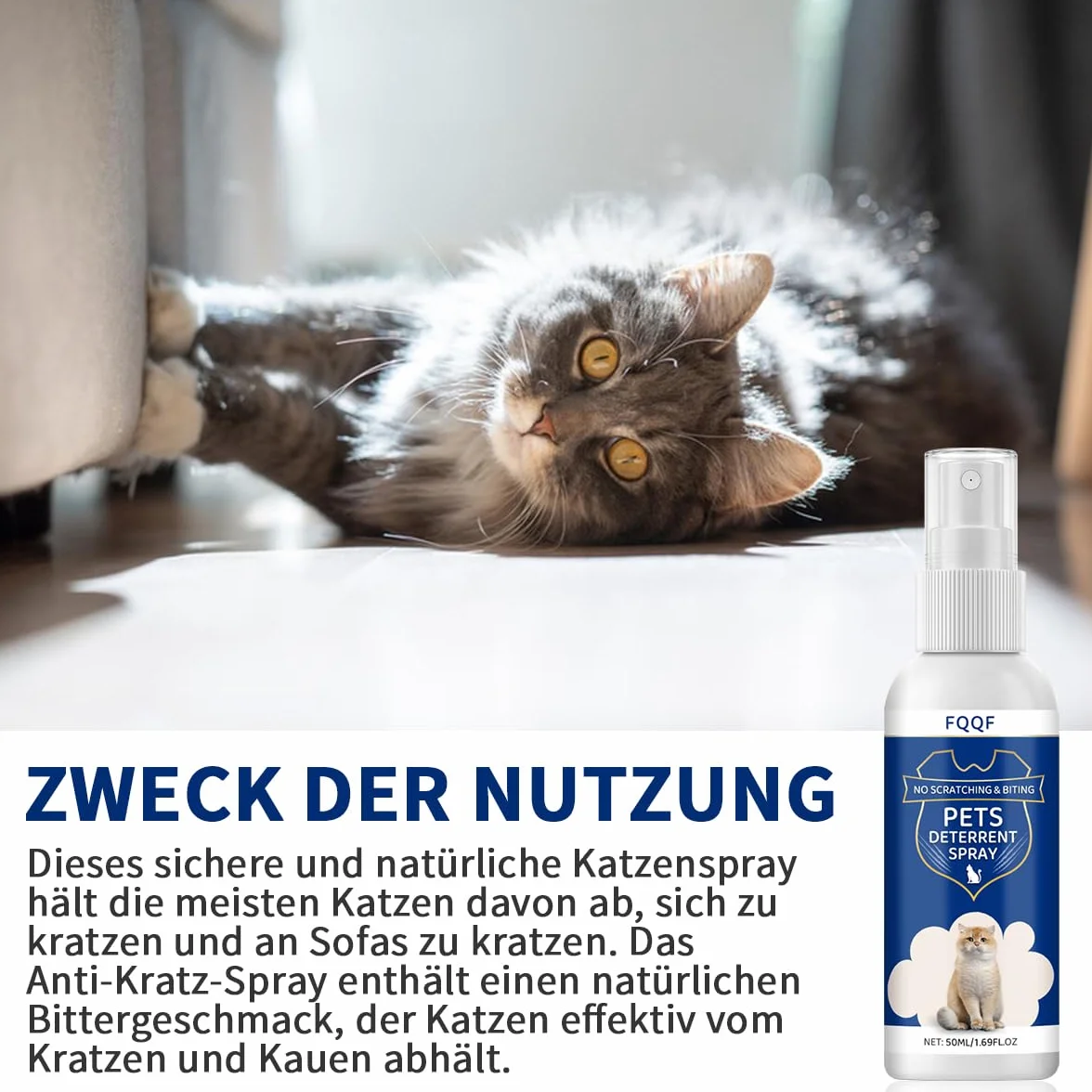 Spray do odstraszania kotów, odporny na zarysowania, do użytku wewnątrz i na zewnątrz, wysoce skuteczny, naturalne składniki, oddawanie moczu i zarysowania, 50 ml