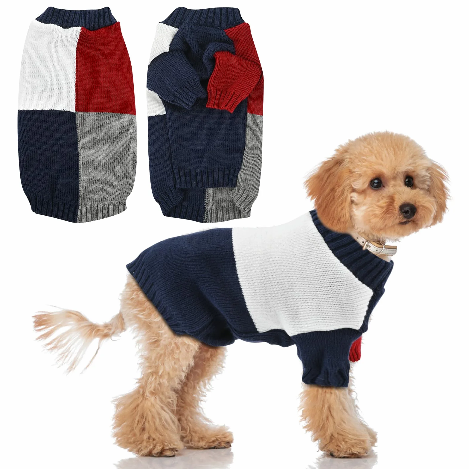 Sweter dla psa, elastyczny, miękki, pulower, zimowa kamizelka dla psa, komfort i ciepło, golf, dzianinowe ubrania dla psów, kolor, żywy, łatwy do zakładania psa, bluza dla psów, dziewcząt, chłopców
