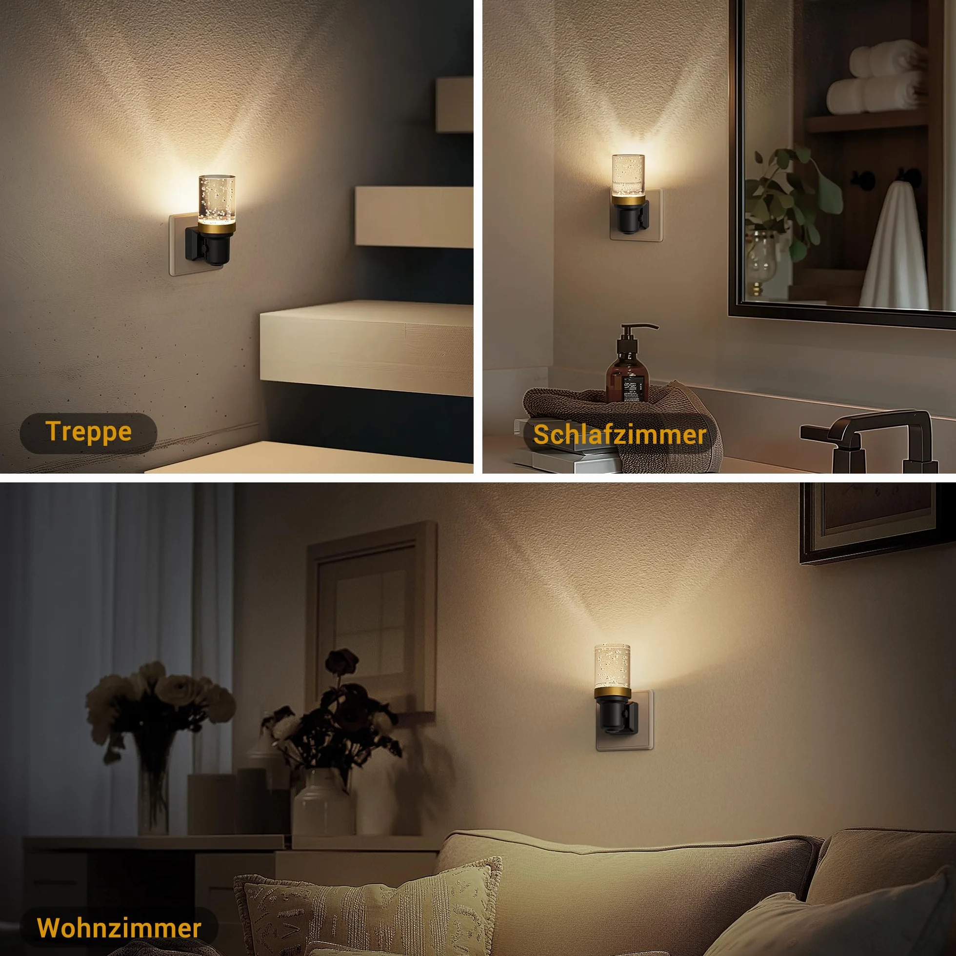 JandCase Lampka nocna z czujnikiem zmierzchu, 1 sztuka, ciepła biel 3000 K, regulowana jasność 0-100 lm, LED do gniazdka, do korytarza, schodów, sypialni, kuchni