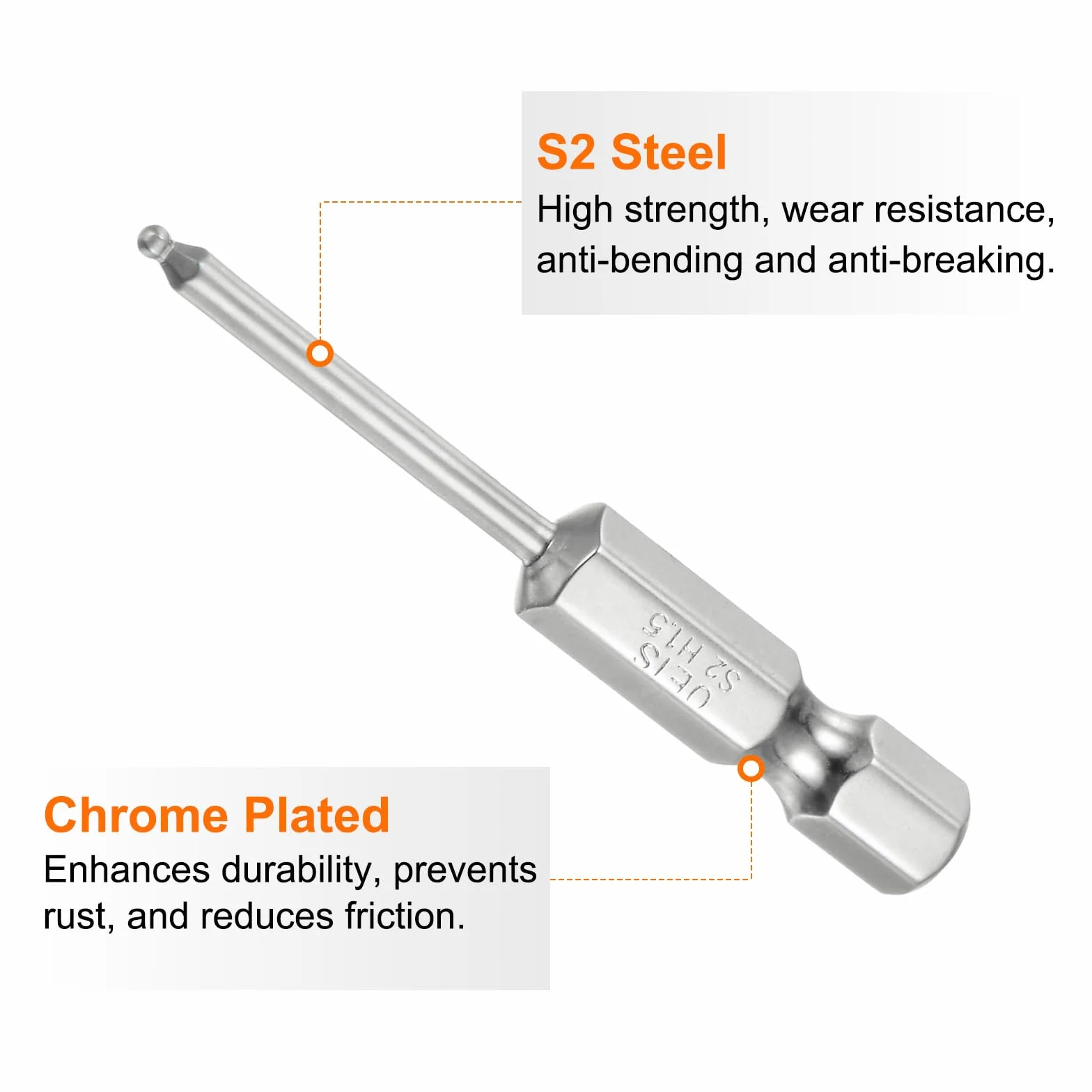 QUARKZMAN Magnetyczne końcówki wkrętakowe z kulkami 1,5 mm (H1,5), rozmiar 1/4", złącze sześciokątne 50 mm (2"), długość magnetycznych końcówek głowicy kulkowej stal S2 metryczna