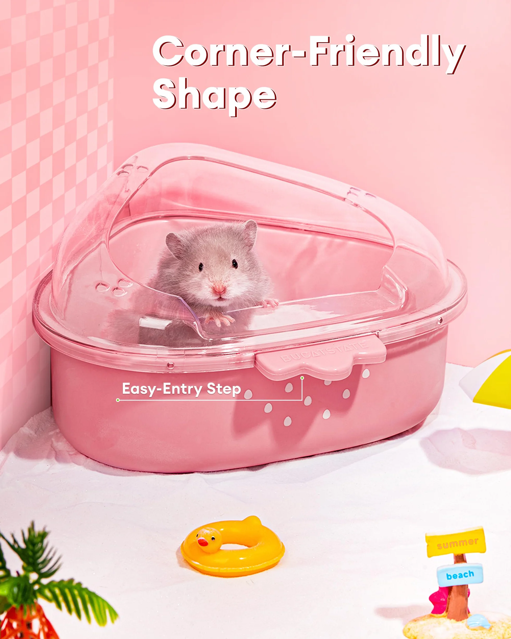 BUCATSTATE Piaskownica łazienkowa dla chomików, piaskownica, toaleta z szuflą, pojemnik na szynszyle, złote misie (STABERPINK-L)