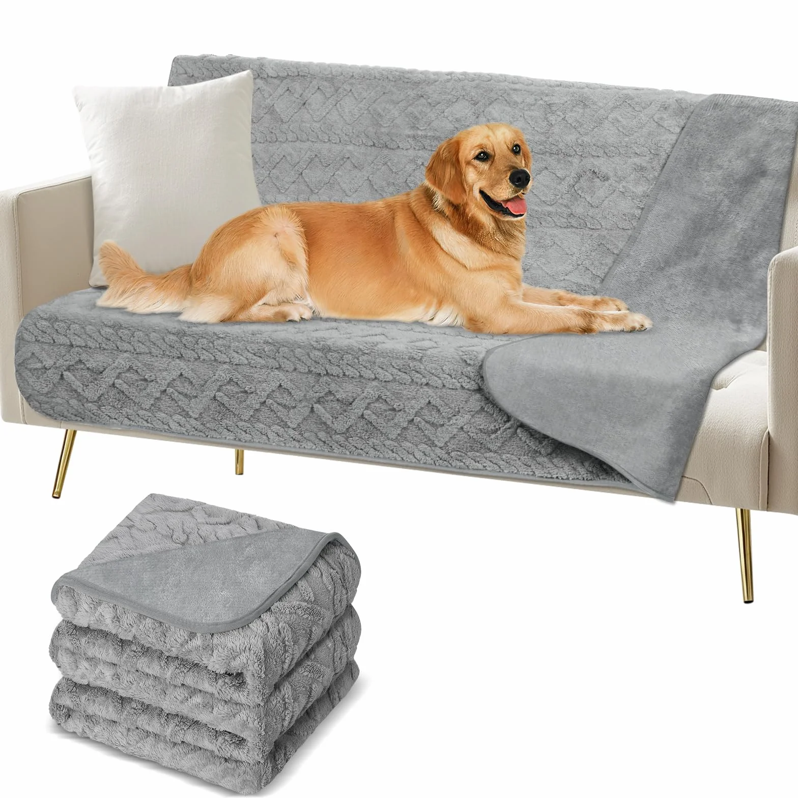 Wodoodporny Koc Dla Psa, Puszysty I MięKki Koc Dla Psa, Zmywalny Koc Ochronny Na Sofę, Wodoodporny Koc Dla Dużych I Średnich Psów, Szary (150×128cm)
