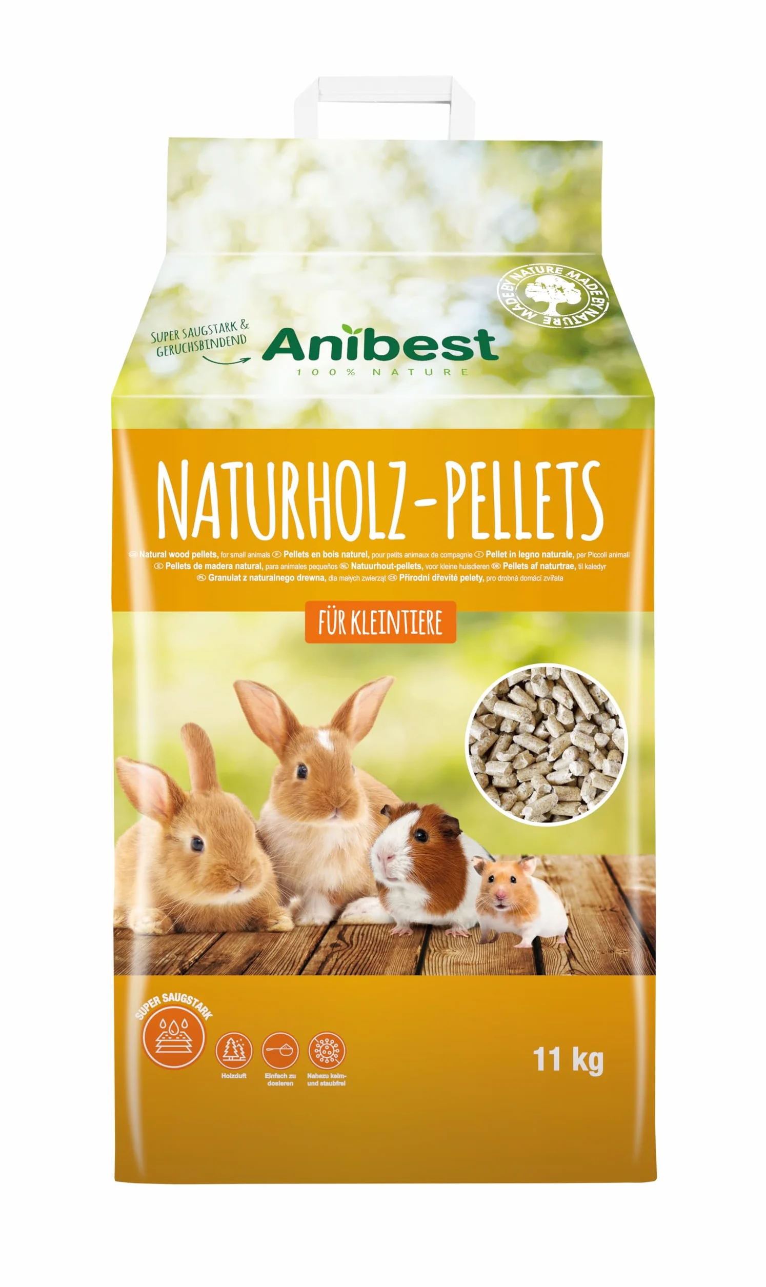 Anibest Granulki dla małych zwierząt 100% naturalne podściółki dla królików chomików świnek morskich pellet drzewny 11 kg