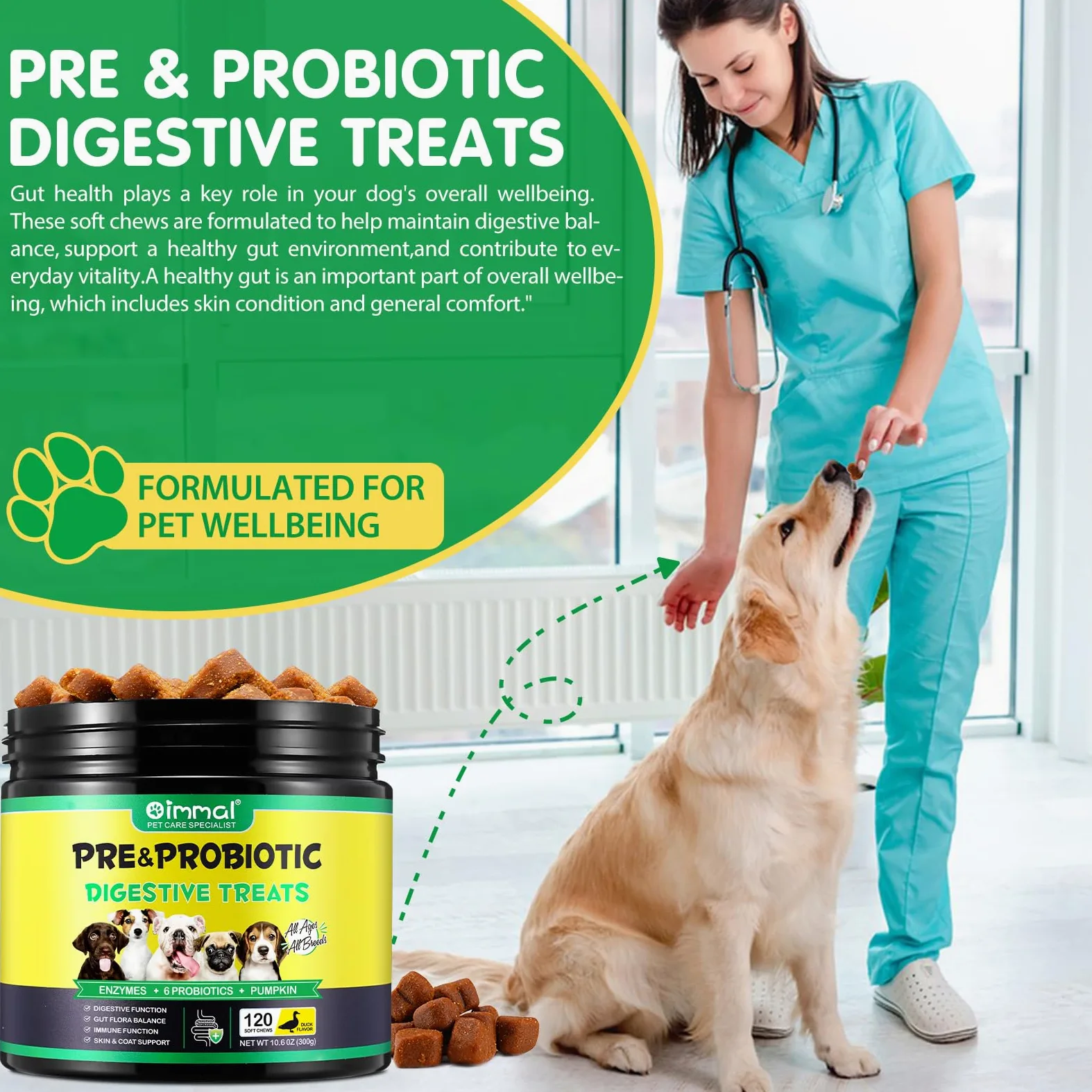 Snacki z probiotykami dla psów 30 przekąsek 75g aromat kaczki wsparcie jelit flora