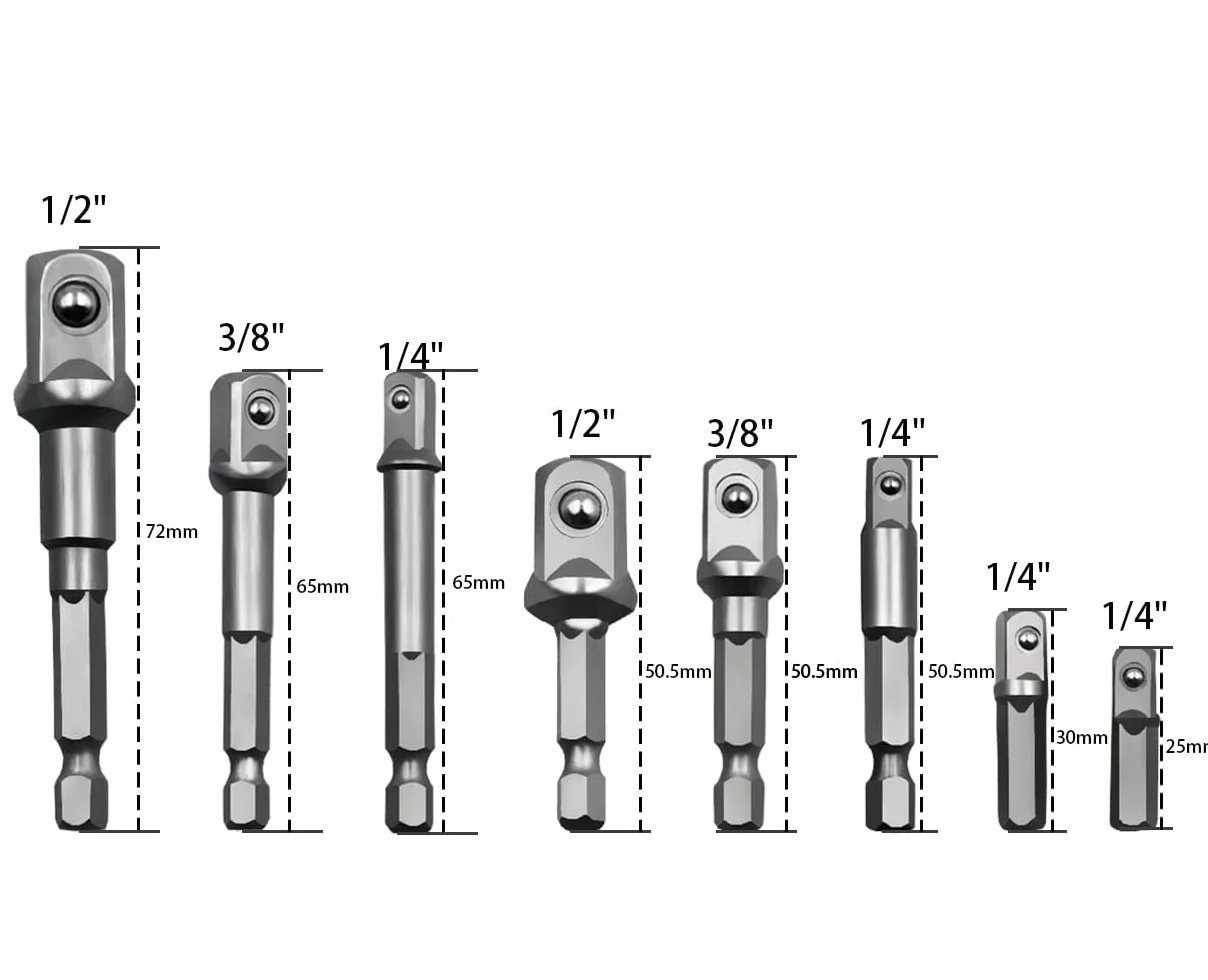 8-częściowy zestaw adapterów do kluczy nasadowych 1/2", 1/4", 3/8", zestaw adapterów do kluczy nasadowych z łbem nasadowym, do grzechotek, kluczy nasadowych
