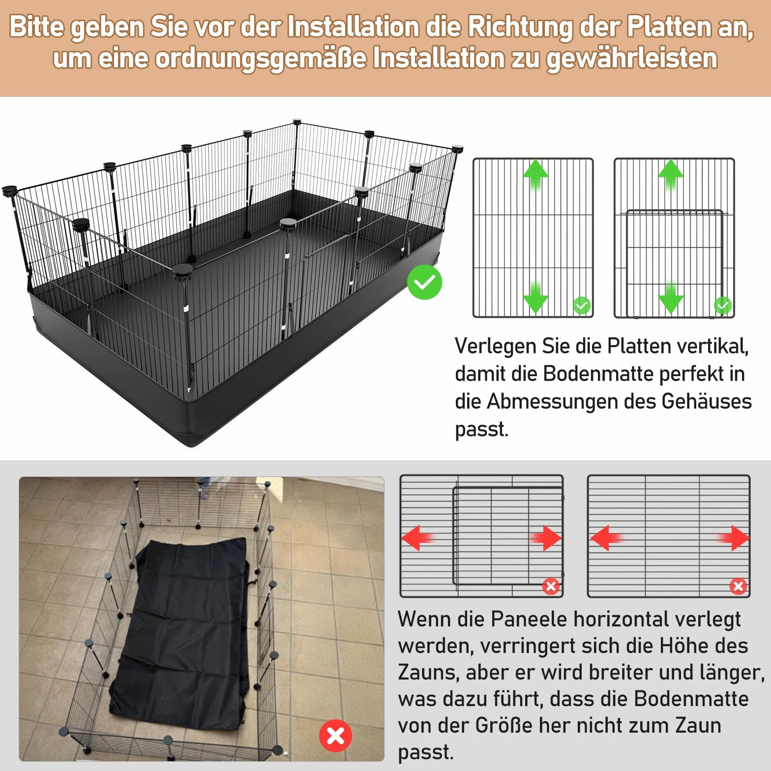 Aystkniet wybieg dla świnek morskich, wybieg z wodoodpornym podłożem, wybieg dla małych zwierząt dla chomik, królik, żółw, jeż, szczeniak, kotek, renifer, klatka dla małych zwierząt 122CM x 60CM x