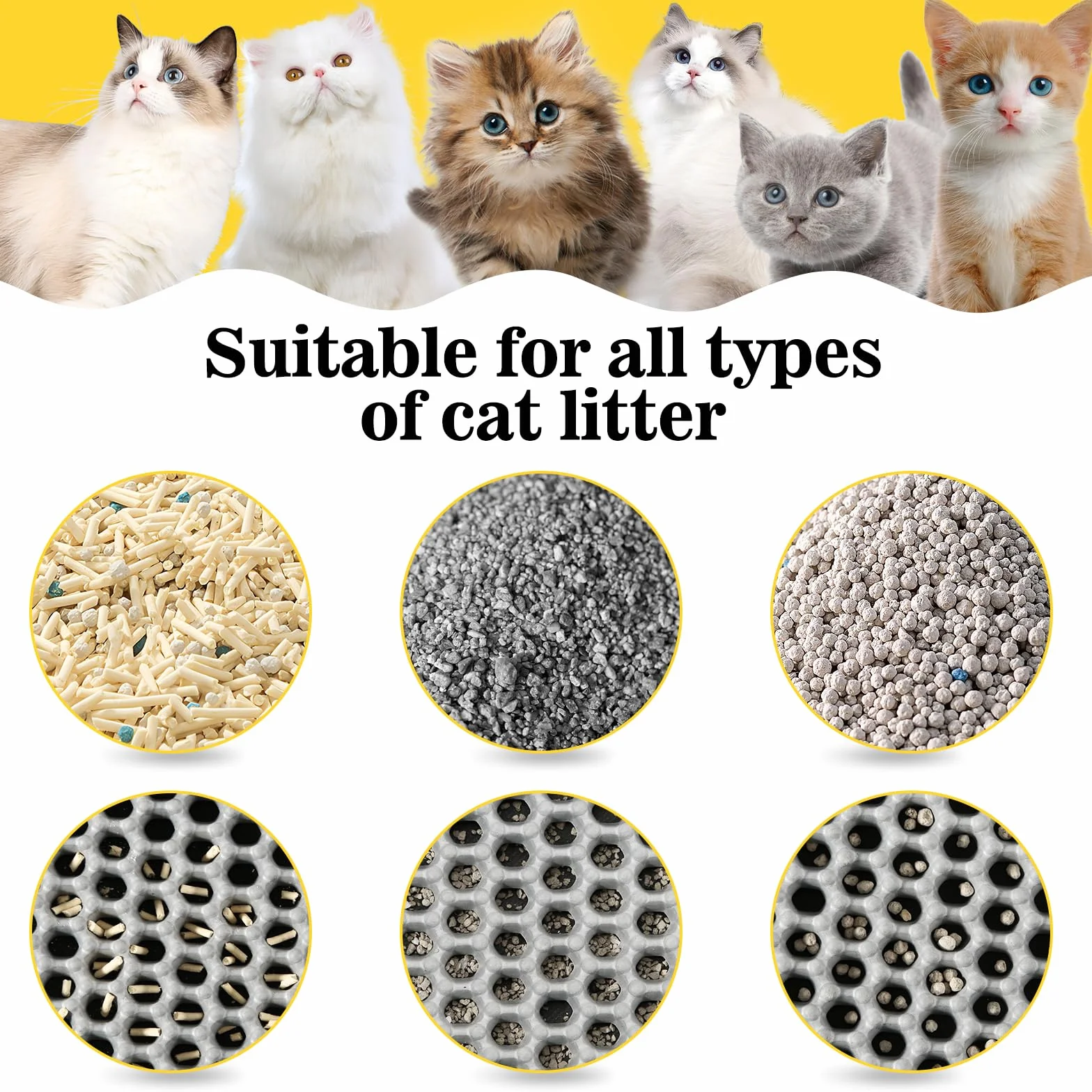 Katzenklo Matte 60x45 CM mit Klettverschluss und Großes Loch Design, Katzenstreu Matte Doppelte Wasserdichte und Rutschfeste, Katzenmatte Katzenklo Ungiftiges Material, Cat Litter Mat Grau