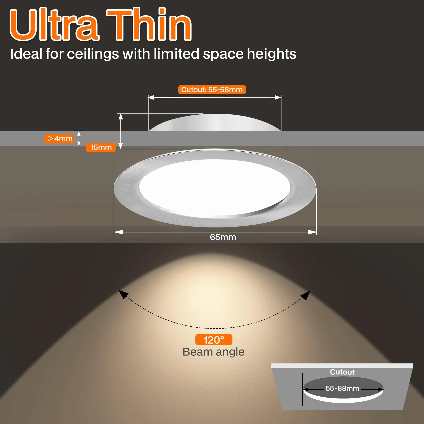 Downlight LED wpuszczany sufit 12 V ściemniany 3 W LED do dachu 3000K 4000K 6000K reflektor wewnętrzny 12v z kablem 2m do kampera/mebli, cięcie 55-58 mm, zestaw 3 szt