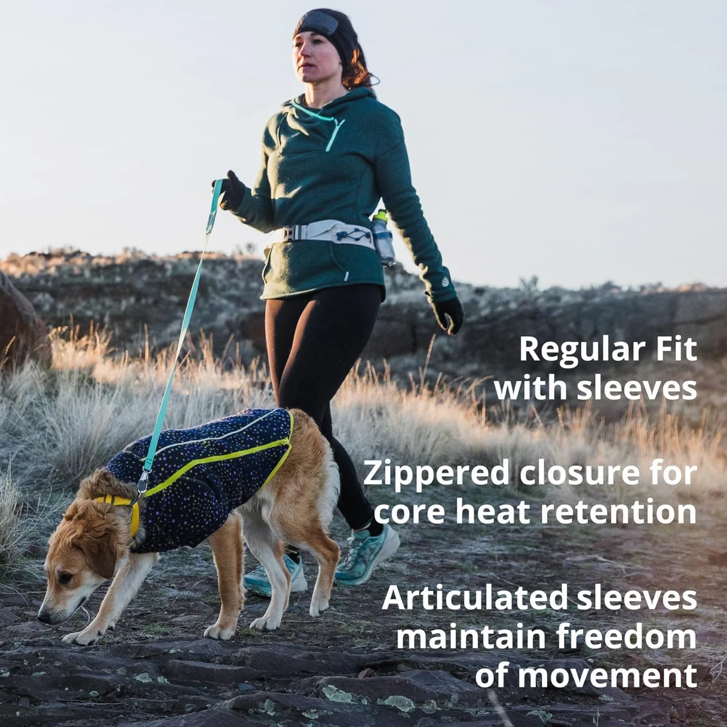 RUFFWEAR Kurtka polarowa Climate Changer, duża kurtka dla psa z zamkiem, wysokiej jakości ciepła kamizelka dla zwierząt domowych do spacerów i biegania na szlakach, Galaxy