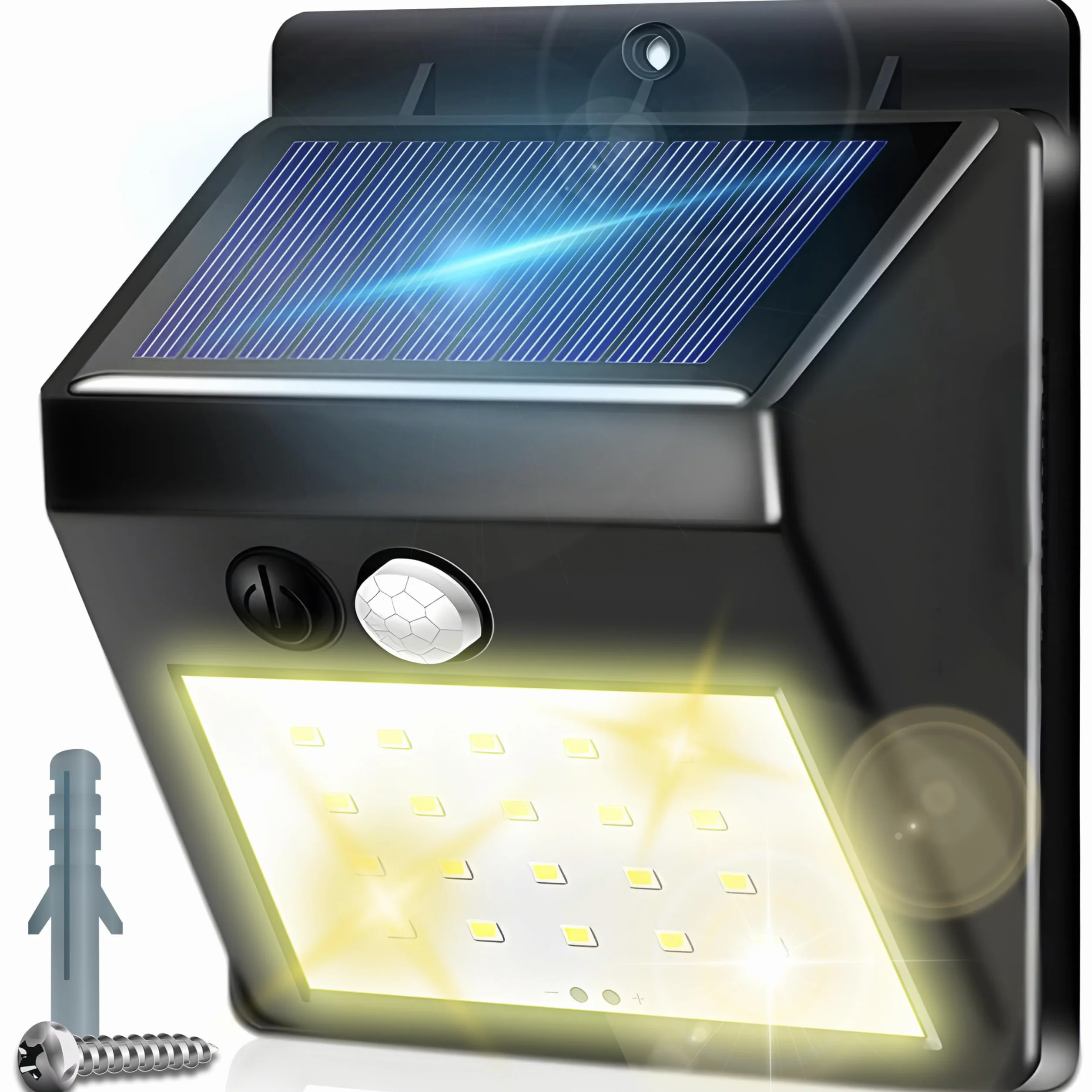 Retoo Lampa solarna do użytku na zewnątrz z czujnikiem ruchu i czujnikiem zmierzchu oświetlenie ścienne do ogrodu ściezki garażu podwurka tarasu kinkiet zewnętrzny 106 diod LED