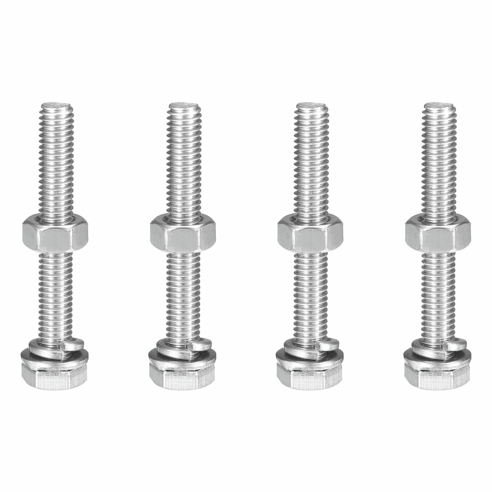 QUARKZMAN Zestaw 4 śrub sześciokątnych M6 x 45 mm, nakrętki i podkładki, śruby sześciokątne ze stali nierdzewnej 304, śruby gwintowane z pełnym gwintem, śruby sześciokątne zewnętrzne