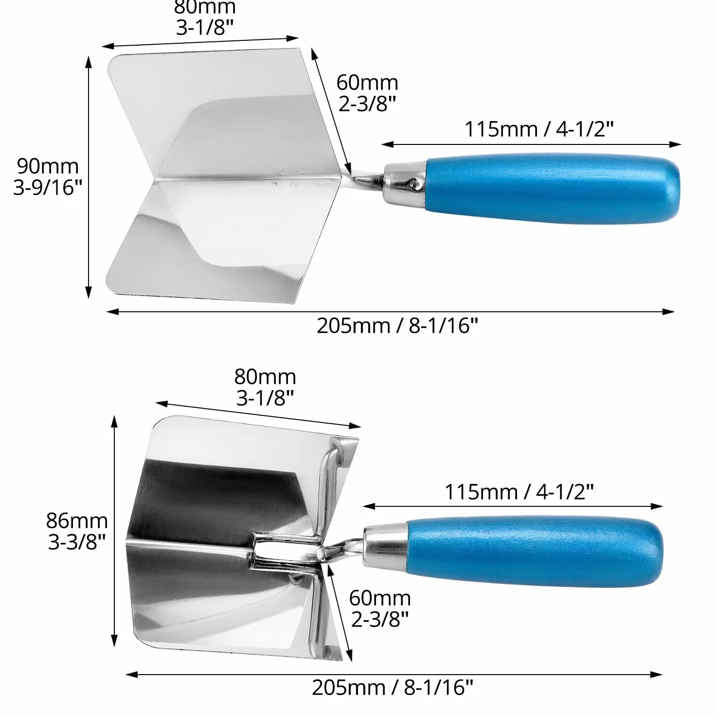 QWORK® Kielnia narożna 80 x 60 mm, wewnętrzna i zewnętrzna kielnia narożna, do profesjonalnego tynkowania, płyt kartonowo-gipsowych, 2 szt