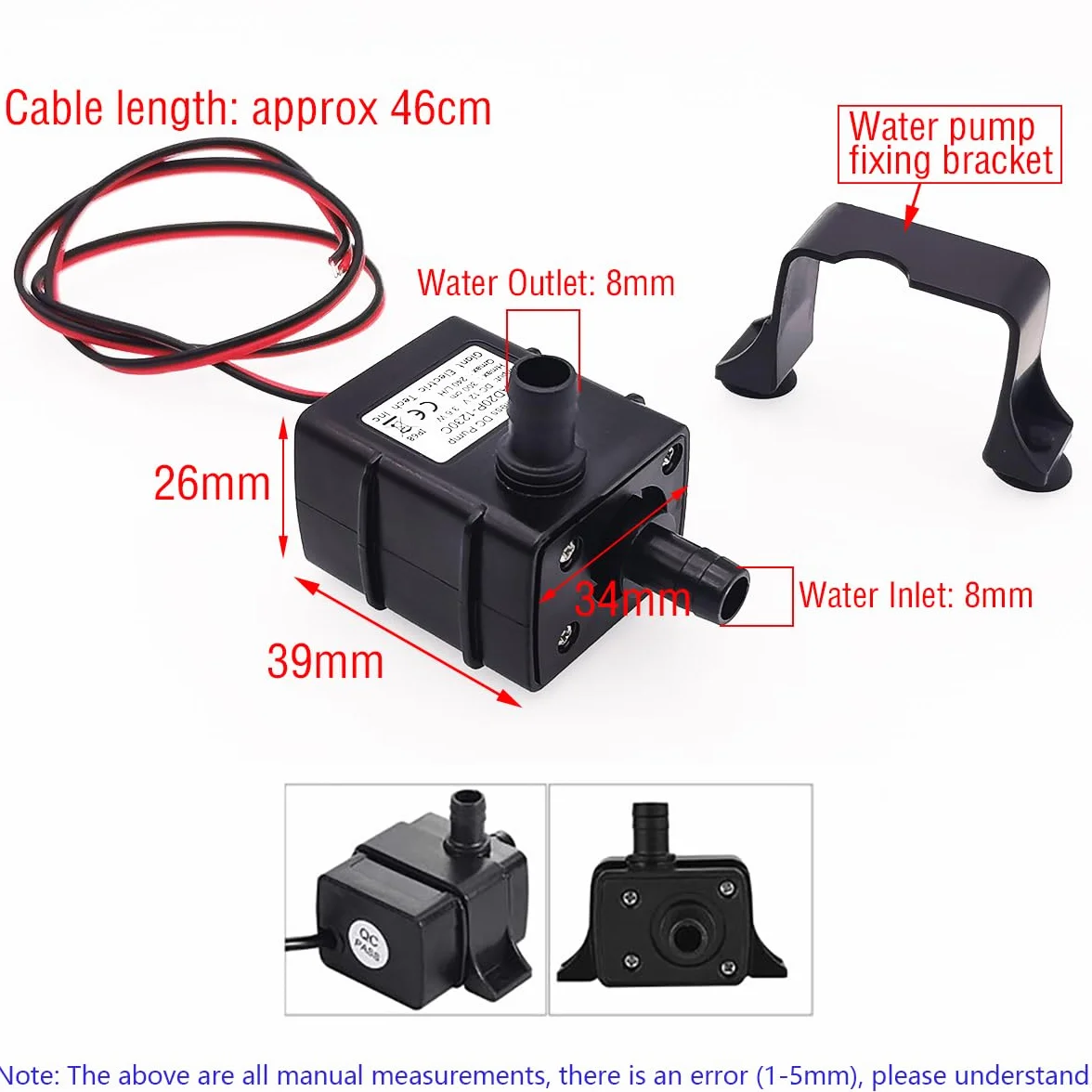 CESFONJER 12 V DC Mini bezszczotkowa pompa wodna, bardzo cicha z 2 przyssawkami do akwarium, etangu, fontanny itp. (+ z wężem słodkowodnym PVC o średnicy 8 mm i długości 3 m)