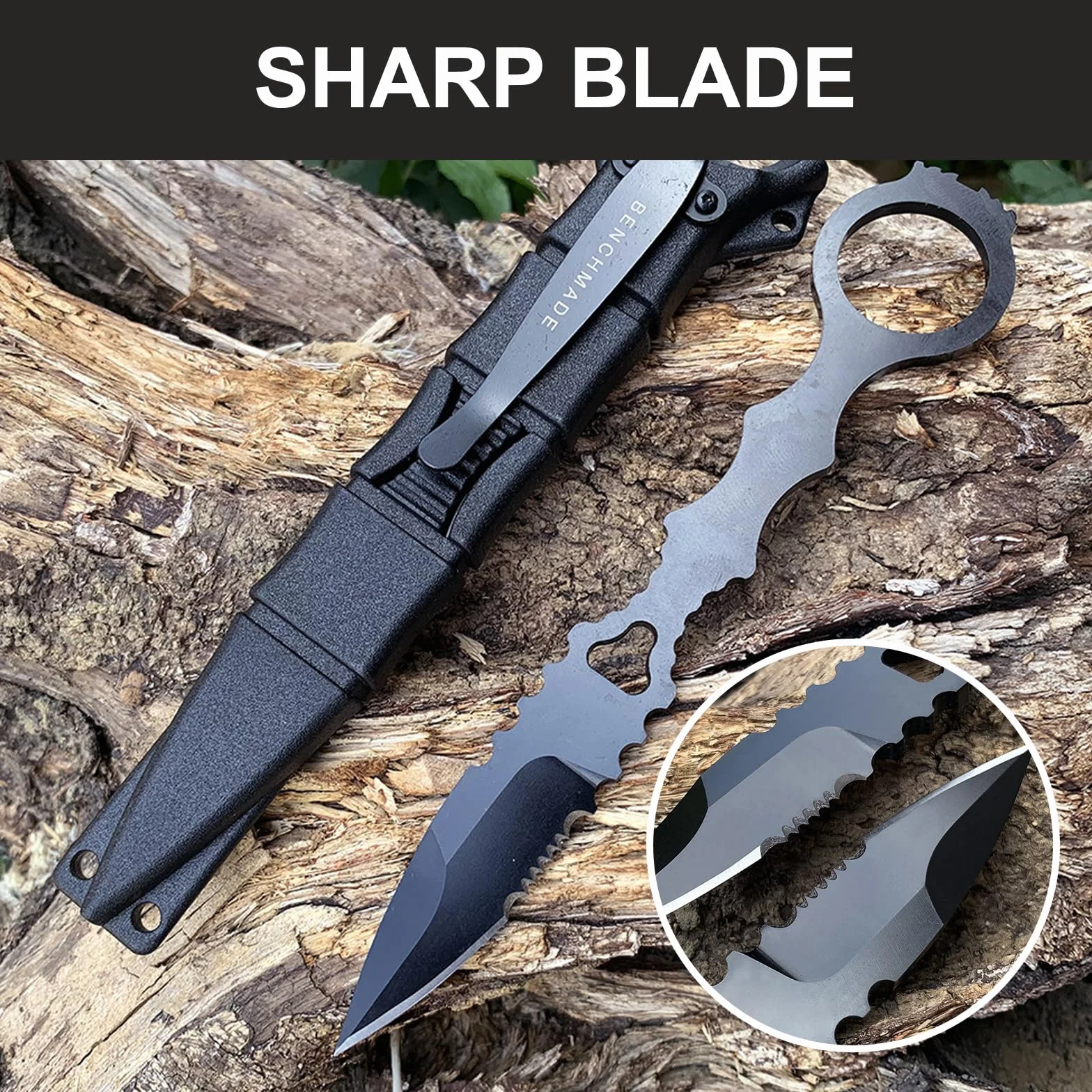 EDC Messer mit Kydex Scheide, 17 CM Feststehende Tactical Faustmesser, Verstecktes Stiefelmesser