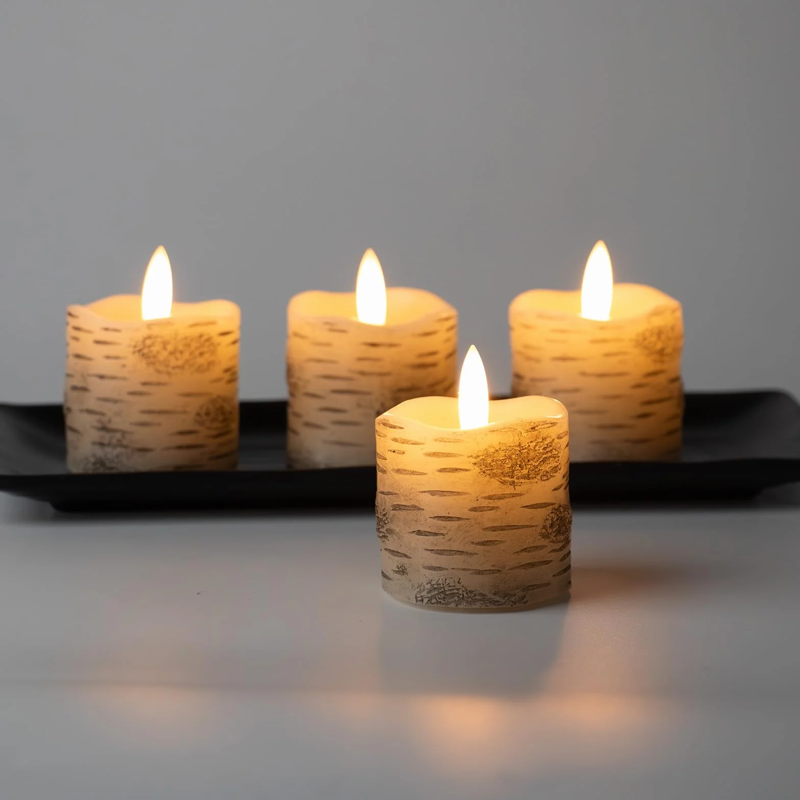 Świeczki LED imitujące białą brzozę z timerem, prawdziwy wosk, bateriowe, średnica 5cm