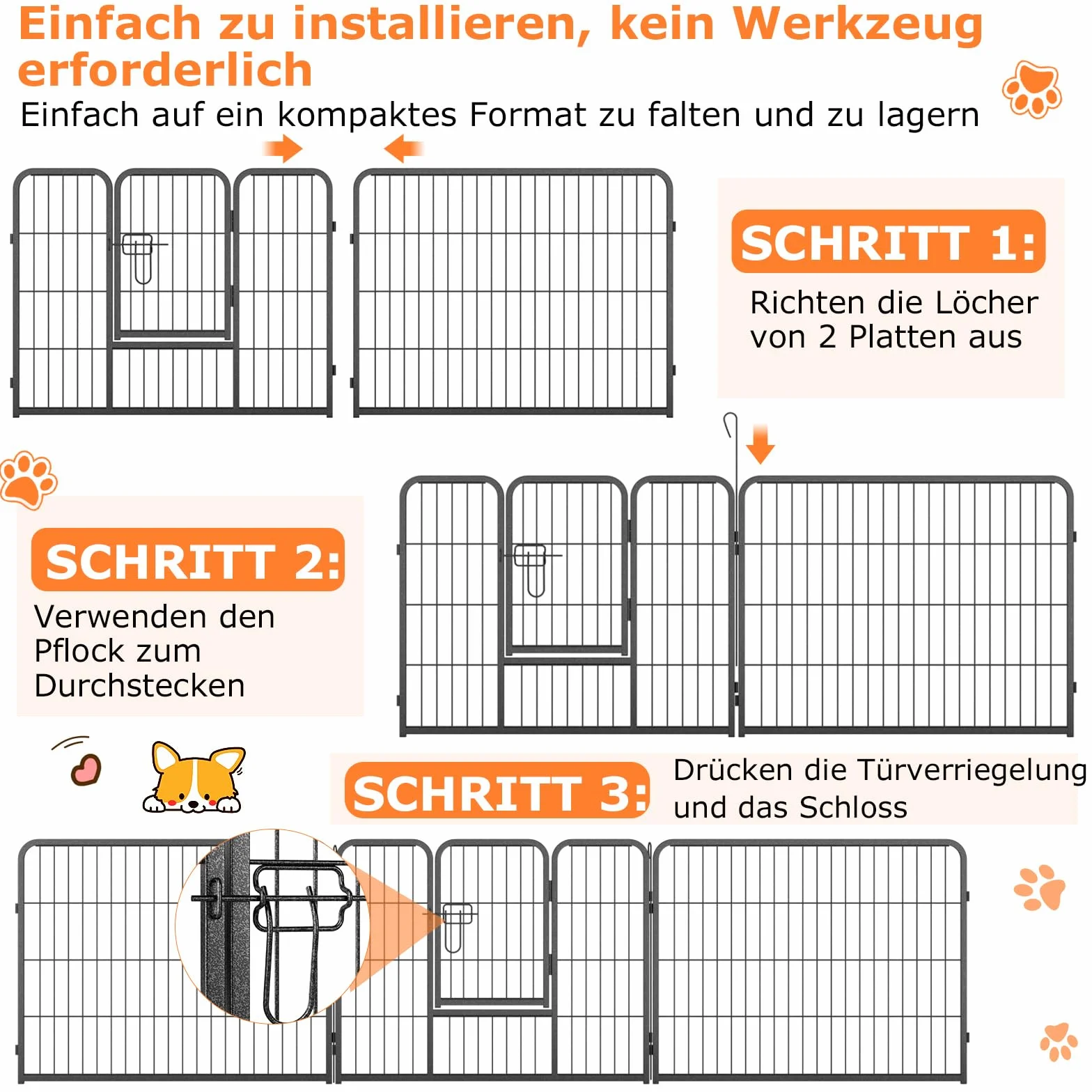 COSTWAY Wybieg dla szczeniaków o wysokości 60 cm, 8-częściowy składany wybieg, kojec dla szczeniaków z zamykanymi drzwiami, kojec dla psów, kotów, królików, kojec dla psów z metalu, czarny
