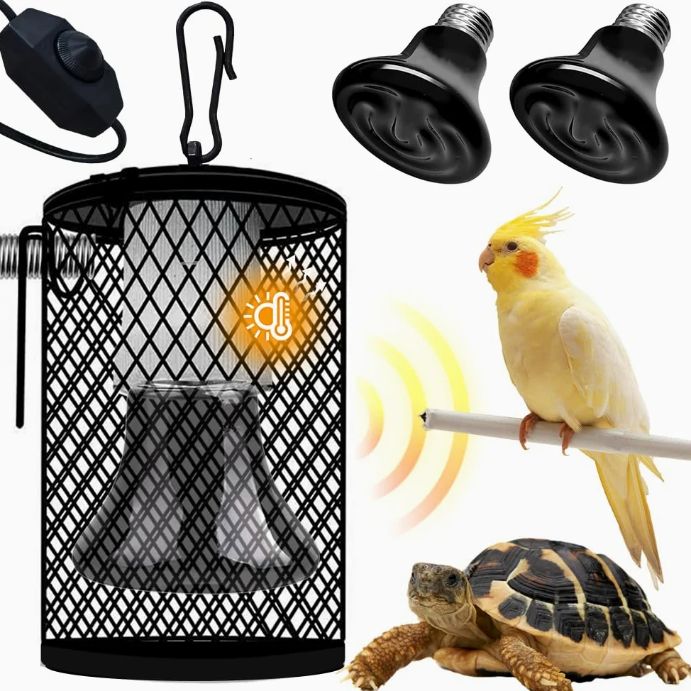 Lampa grzewcza dla gadów E27 50 W czarna z koszem ochronnym, regulowana temperatura