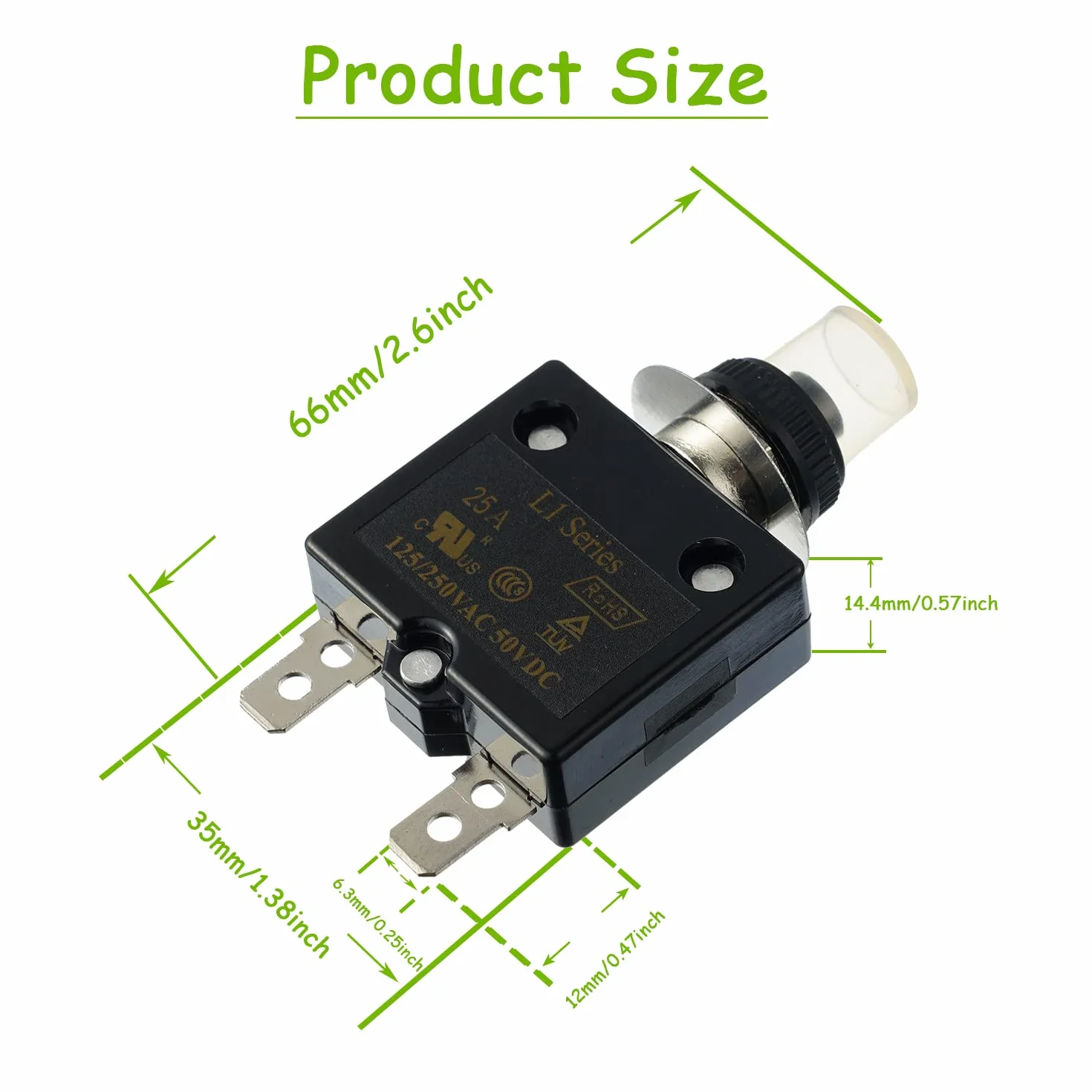 25A Ręczny przełącznik przycisku resetowania 125/250V AC 50V DC Ochrona przed przeciążeniem termicznym (opakowanie 4 szt.)