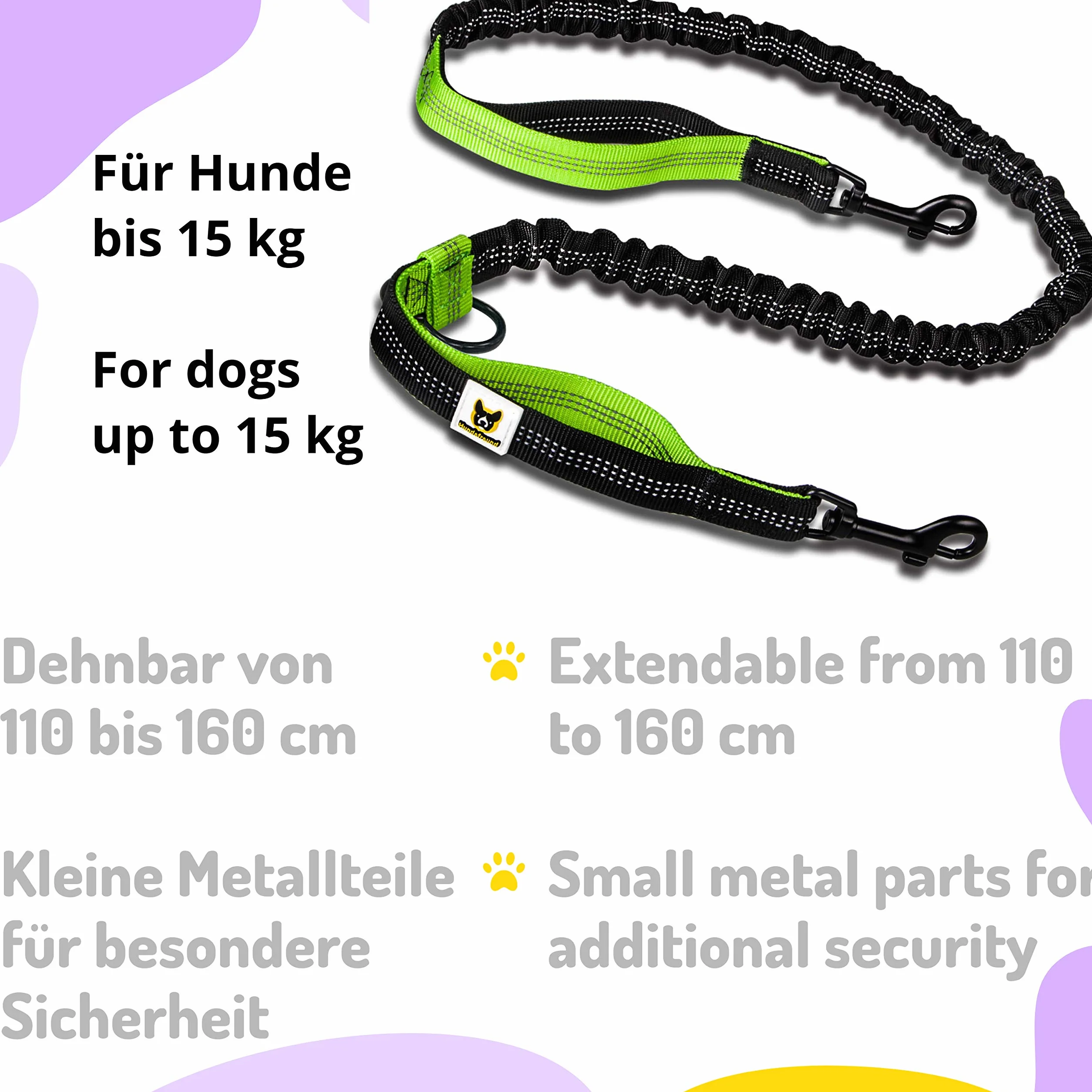 Hundefreund Smycz Do Biegania Dla Małych Psów Do 15 kg – Lekka Smycz Z Pasem Biodrowym, Bez Użycia Rąk, Elastyczna 110–160 cm, Bezpieczna I Wygodna