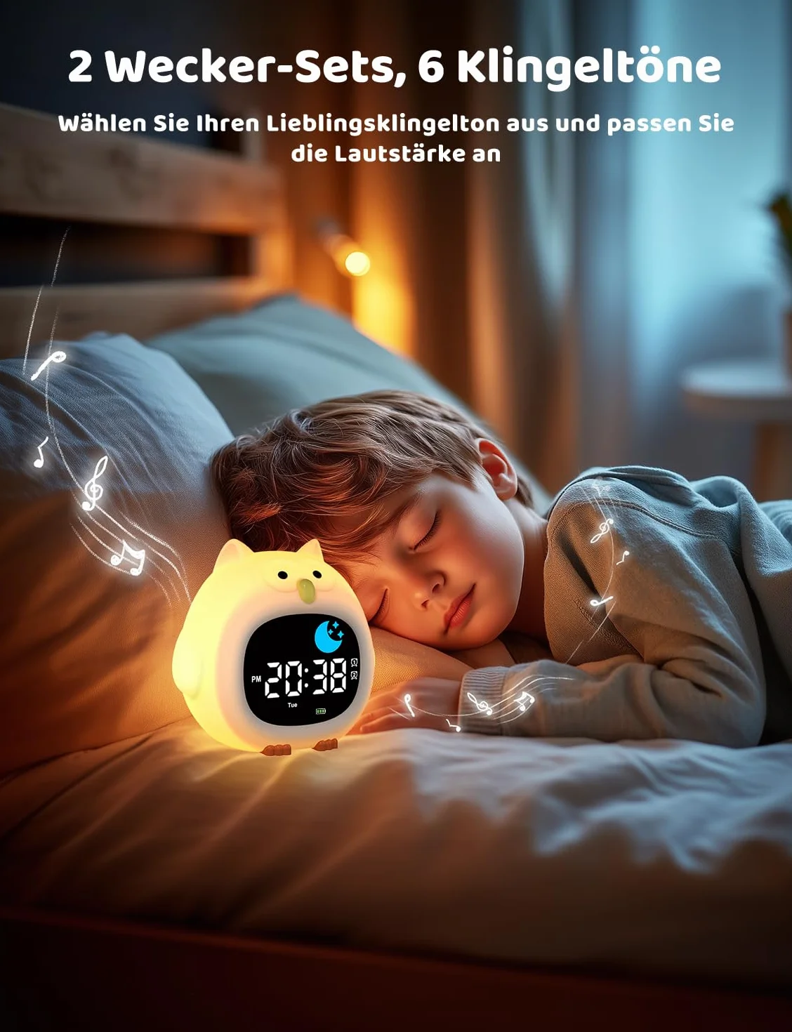 Yissvic Budzik dla dzieci dla początkujących w szkole, dla chłopców z lampką nocną RGB, budzik edukacyjny, 2 alarmy, tryb weekendowy, drzemka 10, biała sowa, styl