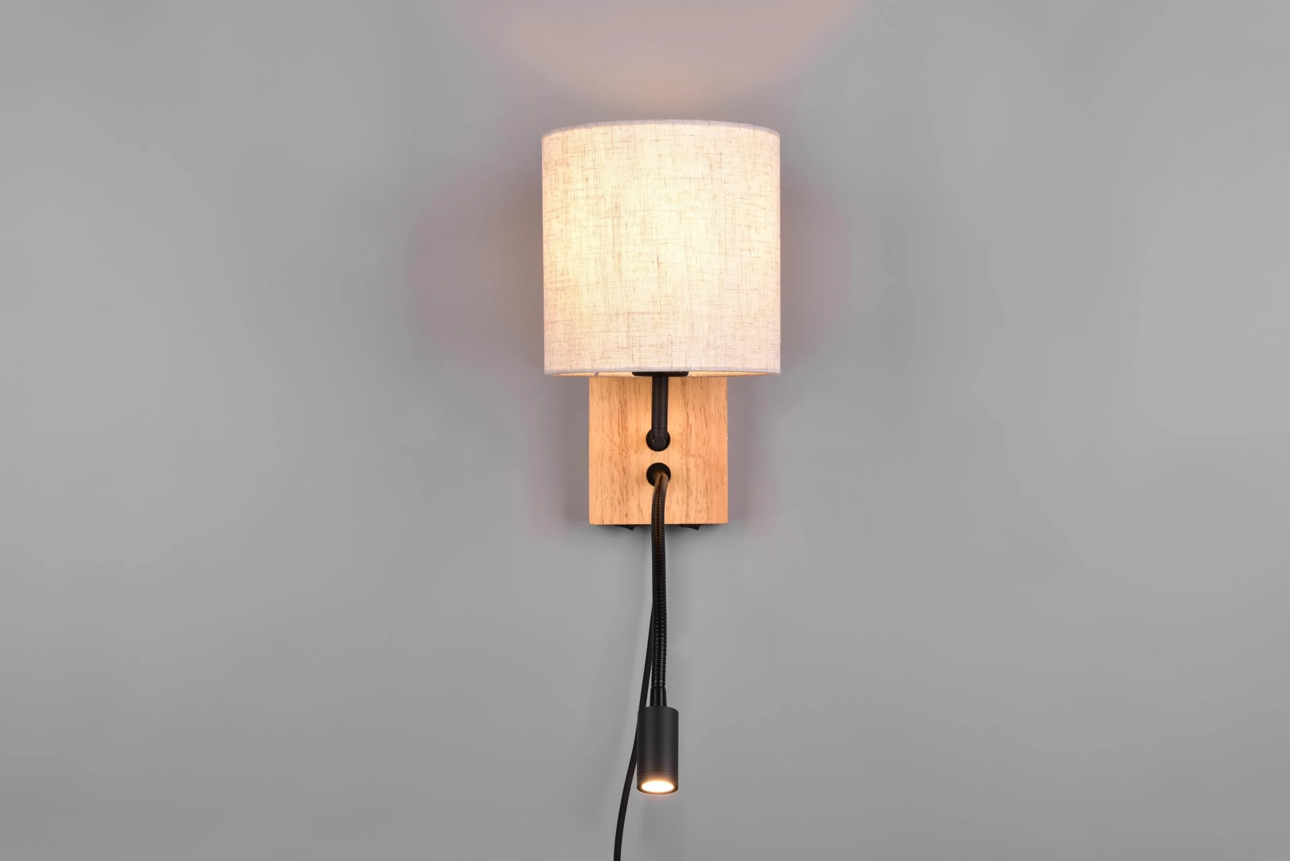 Trio Leuchten Kinkiet NILAM 212879236, naturalne drewno, abażur, bez 1x E27, ramię z diodą LED 3,1 W, Flex Connect