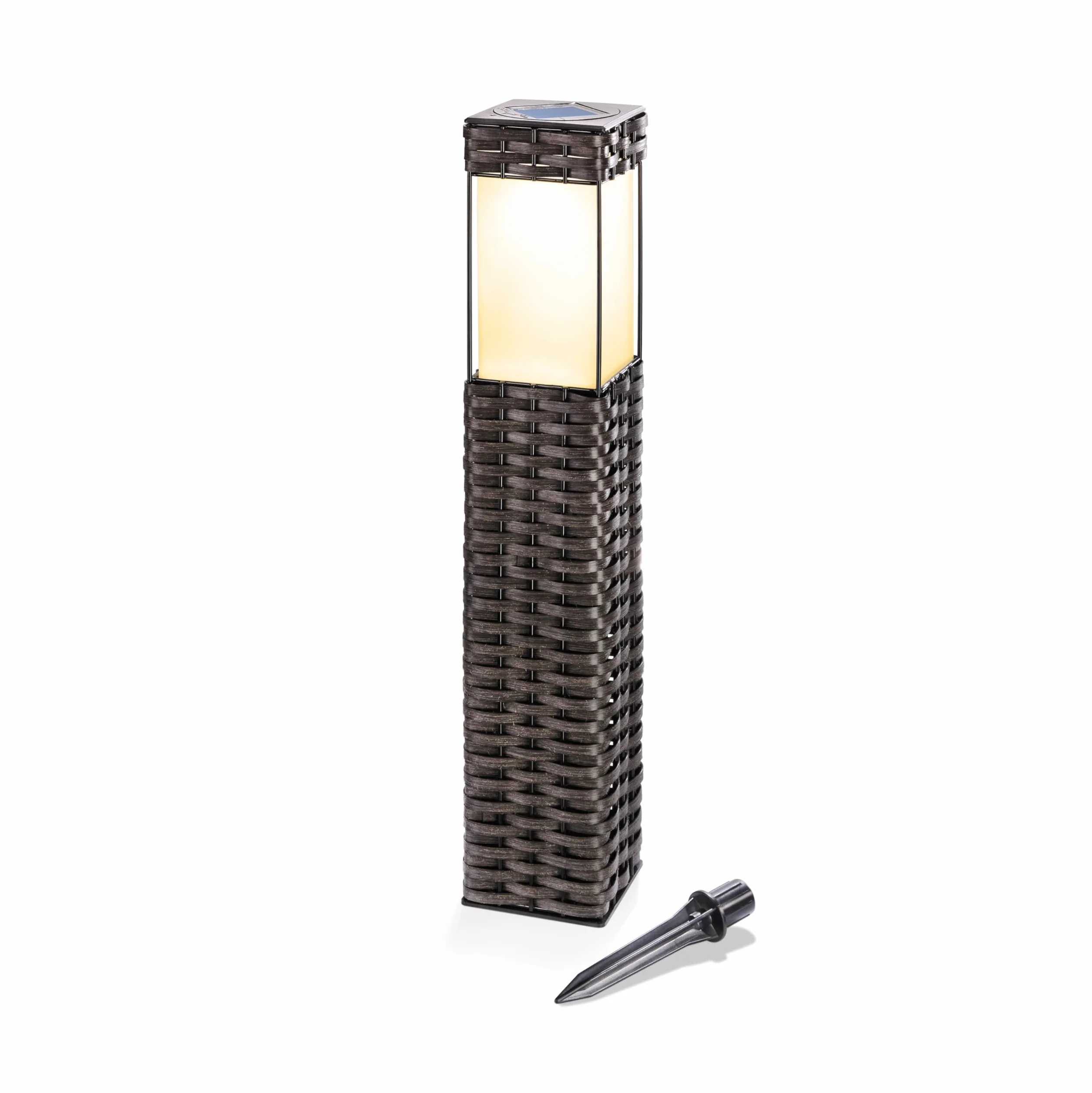 Esotec 102073 solarna lampa stojąca, plecionka rattanowa, LED, akumulator, równomierny rozkład światła, lampa ogrodowa, latarnia solarna, oświetlenie ścieżki, lampy solarne, odporne na warunki