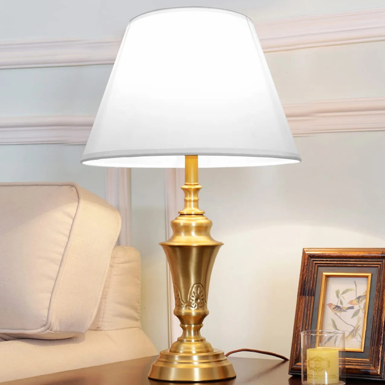 DULEE Abażur lampy 8,7 cala E27 E14 żarówka gwint ręcznie wykonana tkanina abażur do lampy stojącej, lampy stołowej, lampki nocnej (góra) 15 cm x (wysokość) 17 cm x (dół) 22 cm, biały