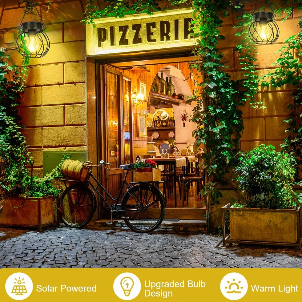 2-pak lampionów solarnych Flintronic – wodoodporne wiszące metalowe lampy solarne do ogrodu IP65 na podwórko, ścieżkę, patio, trawnik, stół i ozdoby ogrodzeniowe