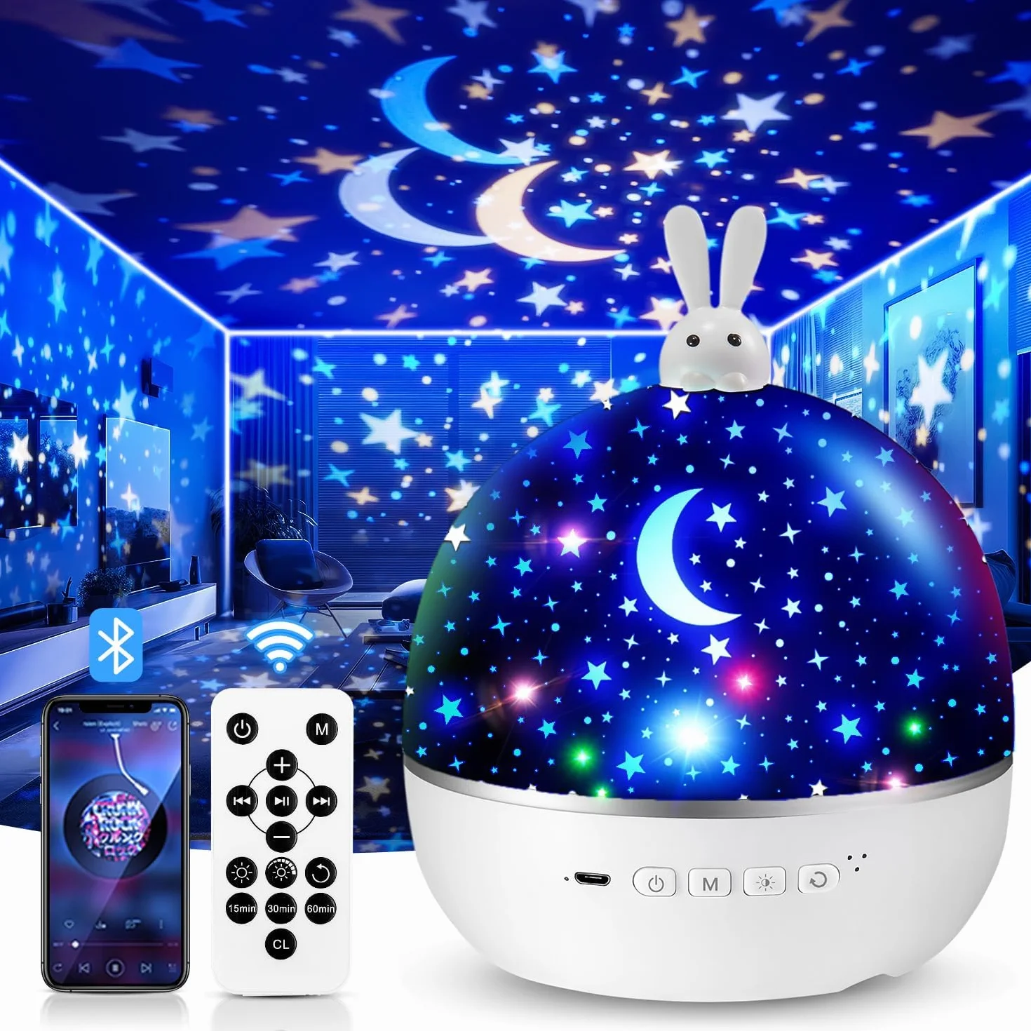 Lampka nocna, projektor gwiaździstego nieba dla dzieci z 15 filmami, lampka nocna dla dzieci, pozytywka dla niemowląt, dziewczynek, Bluetooth, lampka nocna dla dzieci, dekoracja, prezent dla