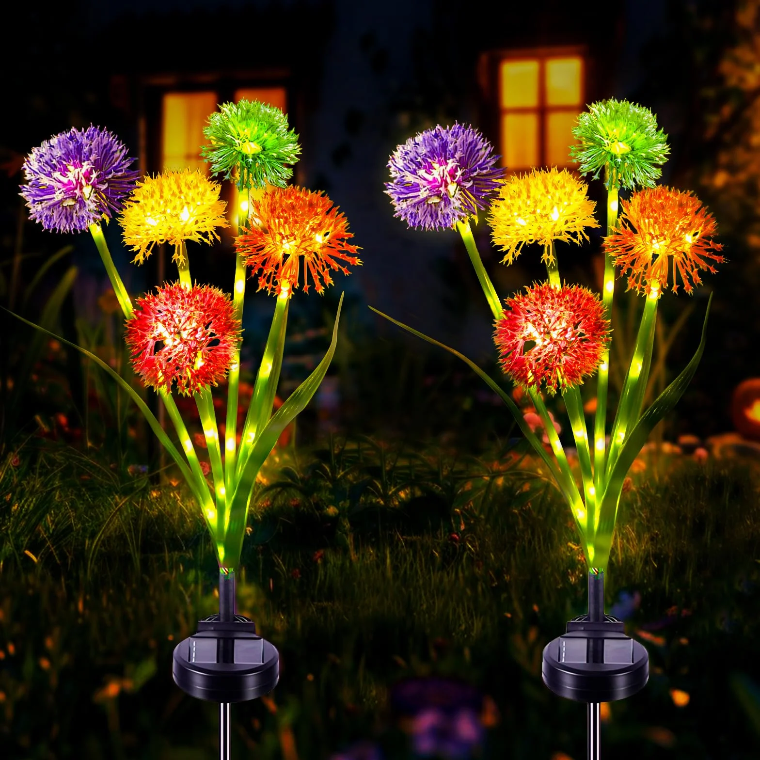 Lampy solarne do ogrodu, 2 sztuki, dmuchawiec, 50 diod LED, dekoracja ogrodowa, 2 tryby pracy, IP65, wodoszczelna lampa solarna w kwiaty, do użytku na zewnątrz, na trawnik, balkon, taras, podwórko,