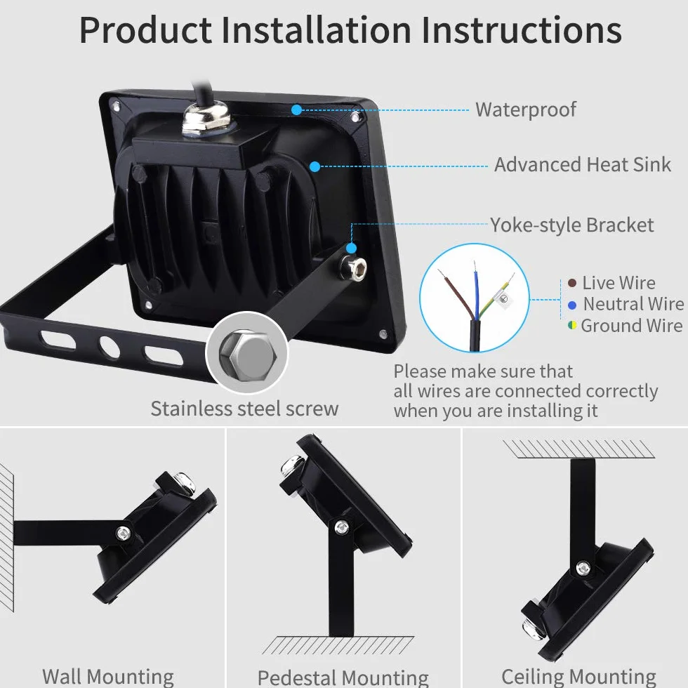 Reflektor LED 10 W 12 V wodoodporny IP65 zewnętrzna lampa bezpieczeństwa 1000 lm 3000 K ciepłe światło zewnętrzne reflektor kinkiet do ogrodu podwórka garażu na dachu plac zabaw