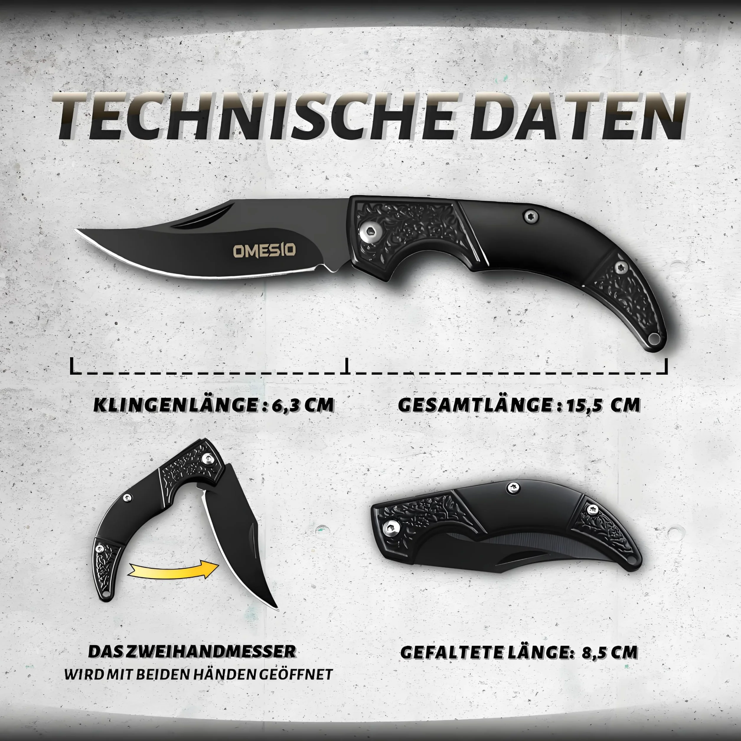 Omesio Mini scyzoryk 8,5 cm, mały składany nóż oburęczny, nóż dwuręczny, brelok, zewnętrzny, ostry, czarny