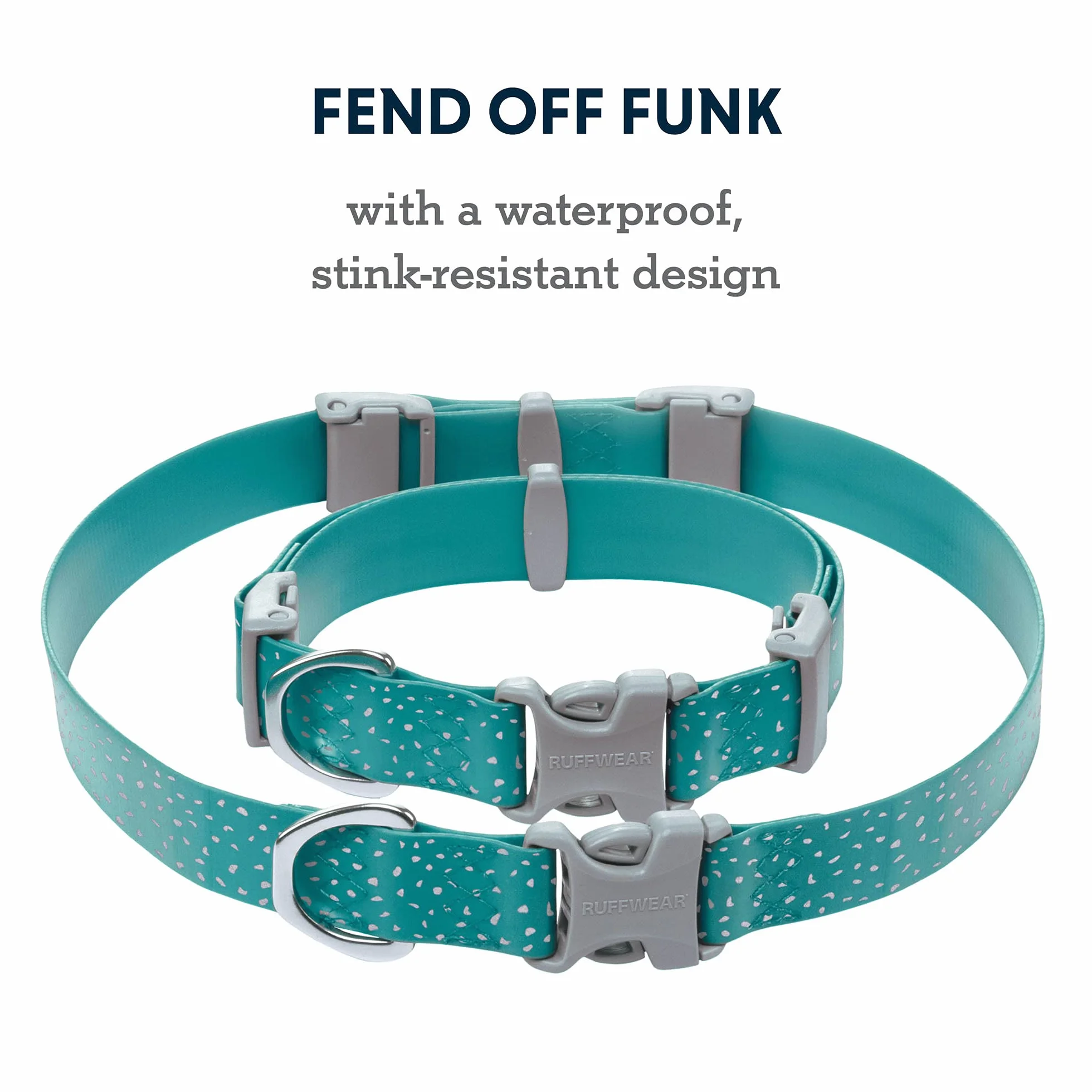 Ruffwear, Confluence obroża dla psa, wodoodporna, wytrzymała, szybkozłączka, odporna na zapachy, łatwa w czyszczeniu, regulowana taśma TPU z cichym mocowaniem na identyfikator, Aurora Teal, 35 cm – 51