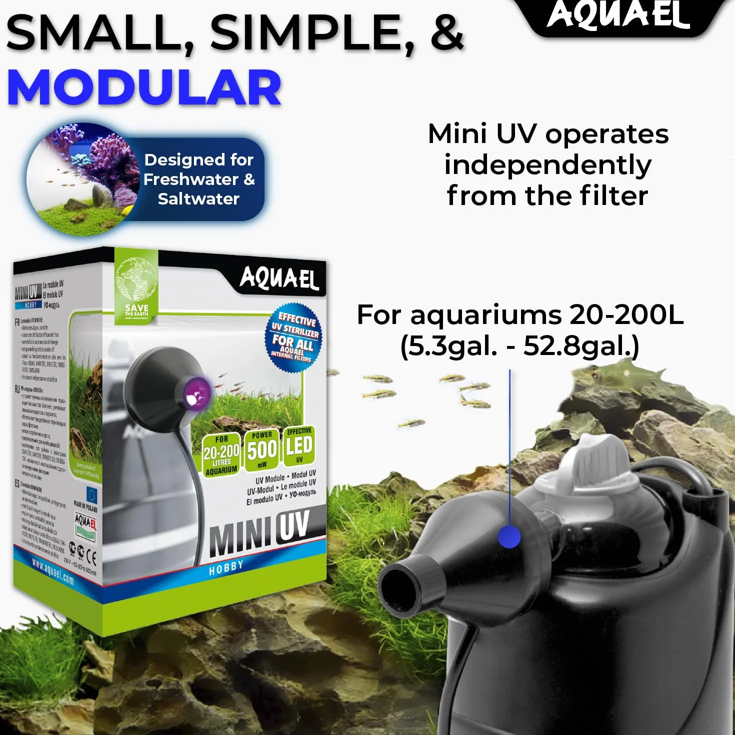 Aquael mini oświetlenie UV, LED, do akwarium, 1 W