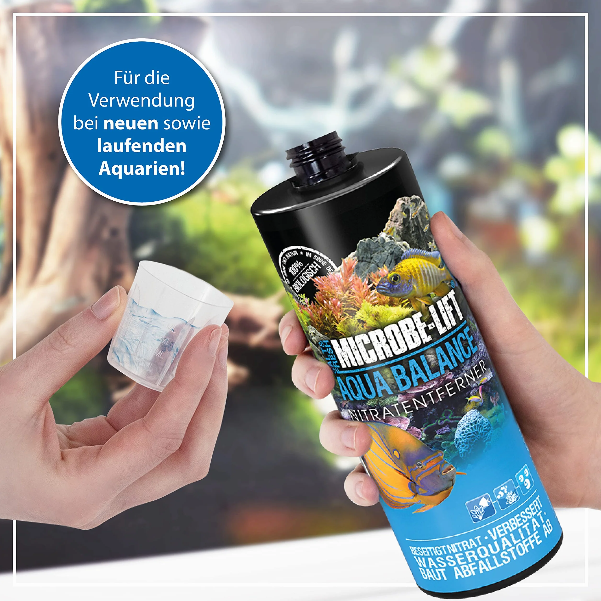 MICROBE-LIFT Aqua Balance – oczyszcza akwarium, zmniejsza ilość wymiany wody, usuwa azotan, wodę słodką i morską, 473 ml
