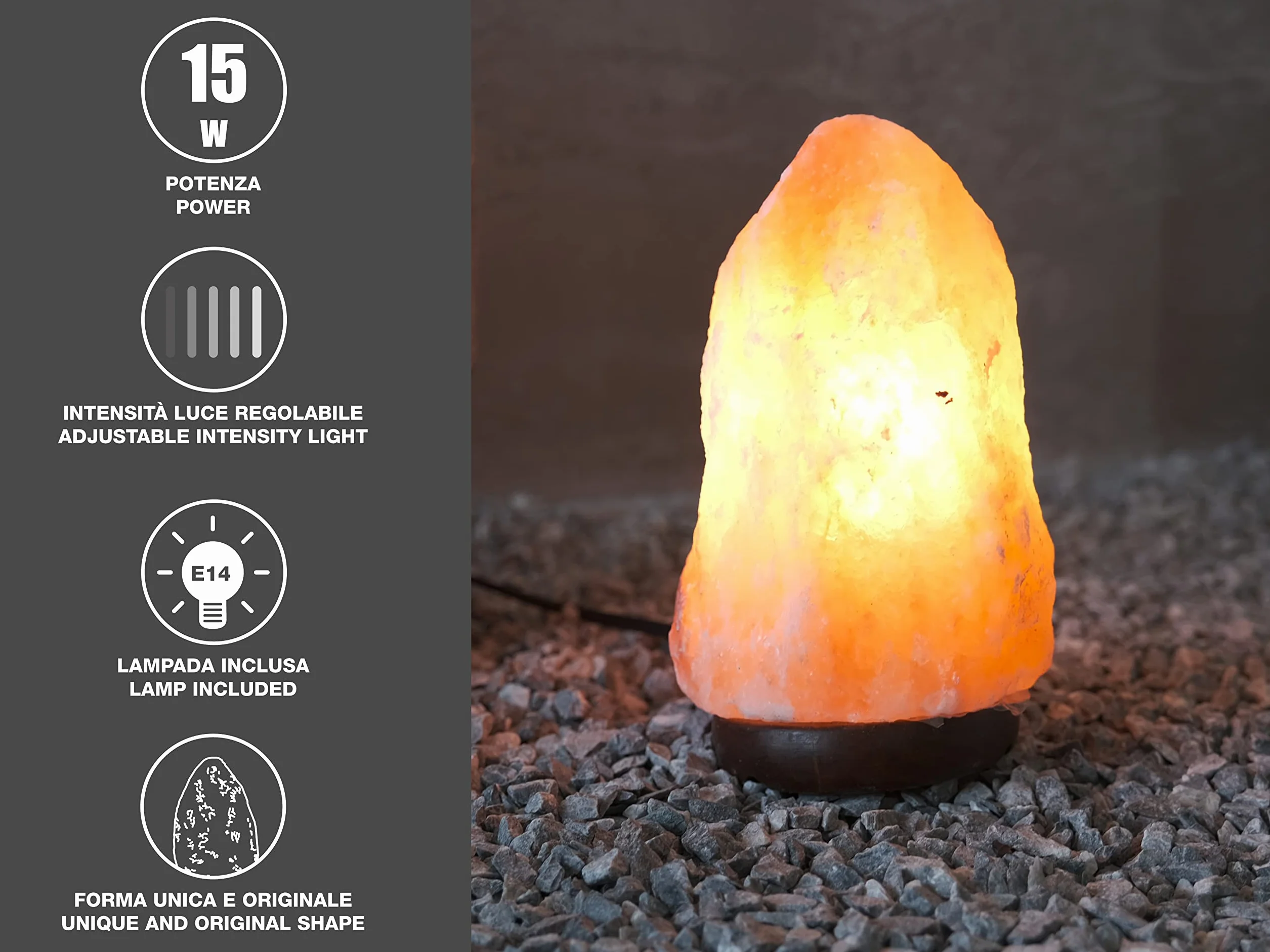 BEPER P201UTP100 Naturalna Himalajska Lampa Solna, Optymalna, Ręcznie Wykonana z Podstawą z Różowego Drewna