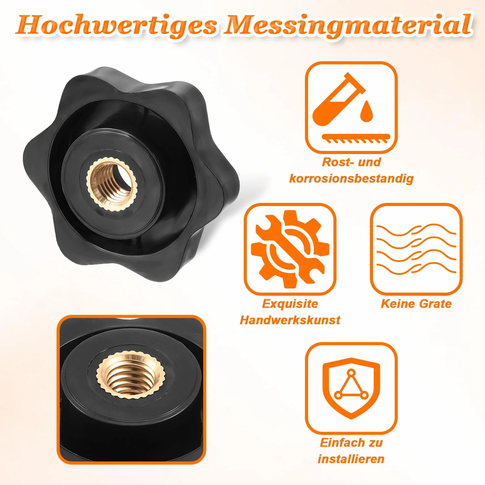 6 sztuk nakrętek z uchwytem gwiazdowym M6, średnica zewnętrzna 32 mm, śruba radełkowana, nakrętka gwiazdkowa, gwint wewnętrzny z mosiądzu, do maszyn i urządzeń, mebli, sprzętu fitness, obrabiarek