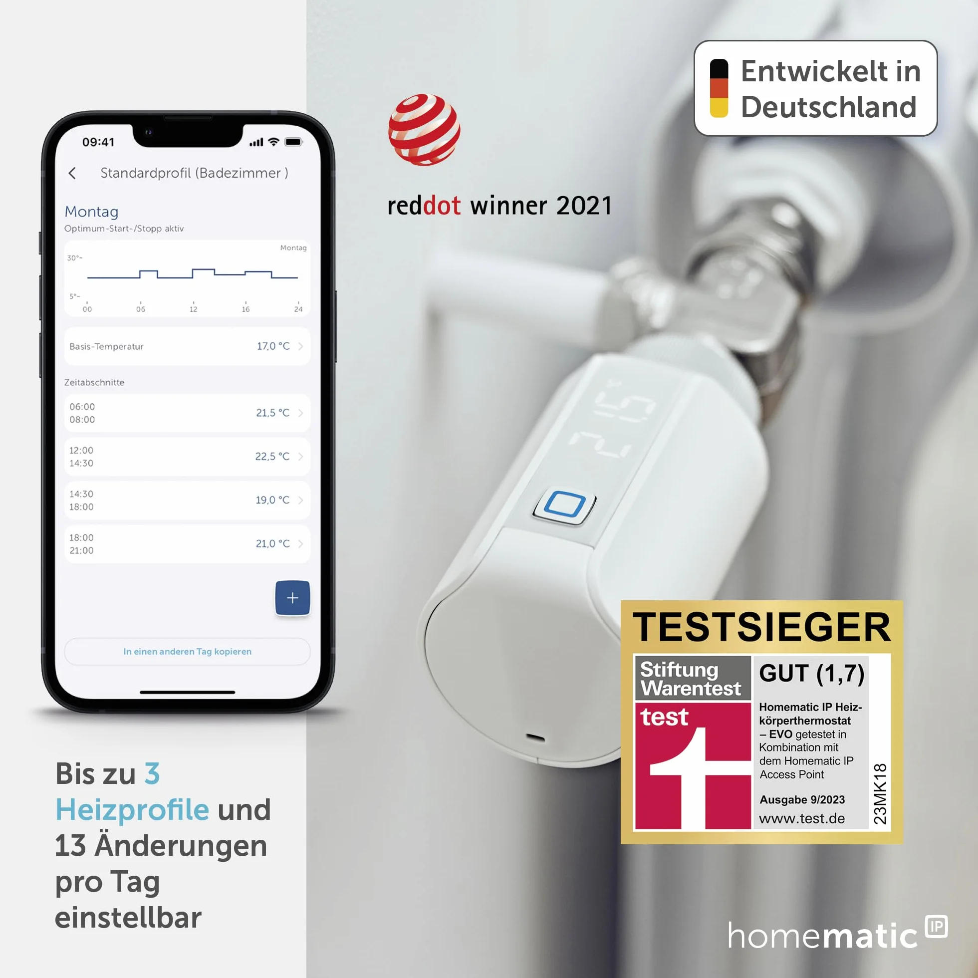 Homematic LP Smart Home termostat do grzejnika EVO, Biały, 53 x 55 x 94 mm