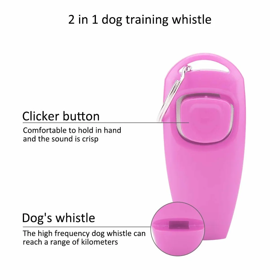 Akozon Zerodis Trener Zwierzęcy Keyring, Puppy Clicker Whistle Dog Training Obedience Cat Pomoc Kliknij i Tool Guide dla psów (różowy) (Pink)