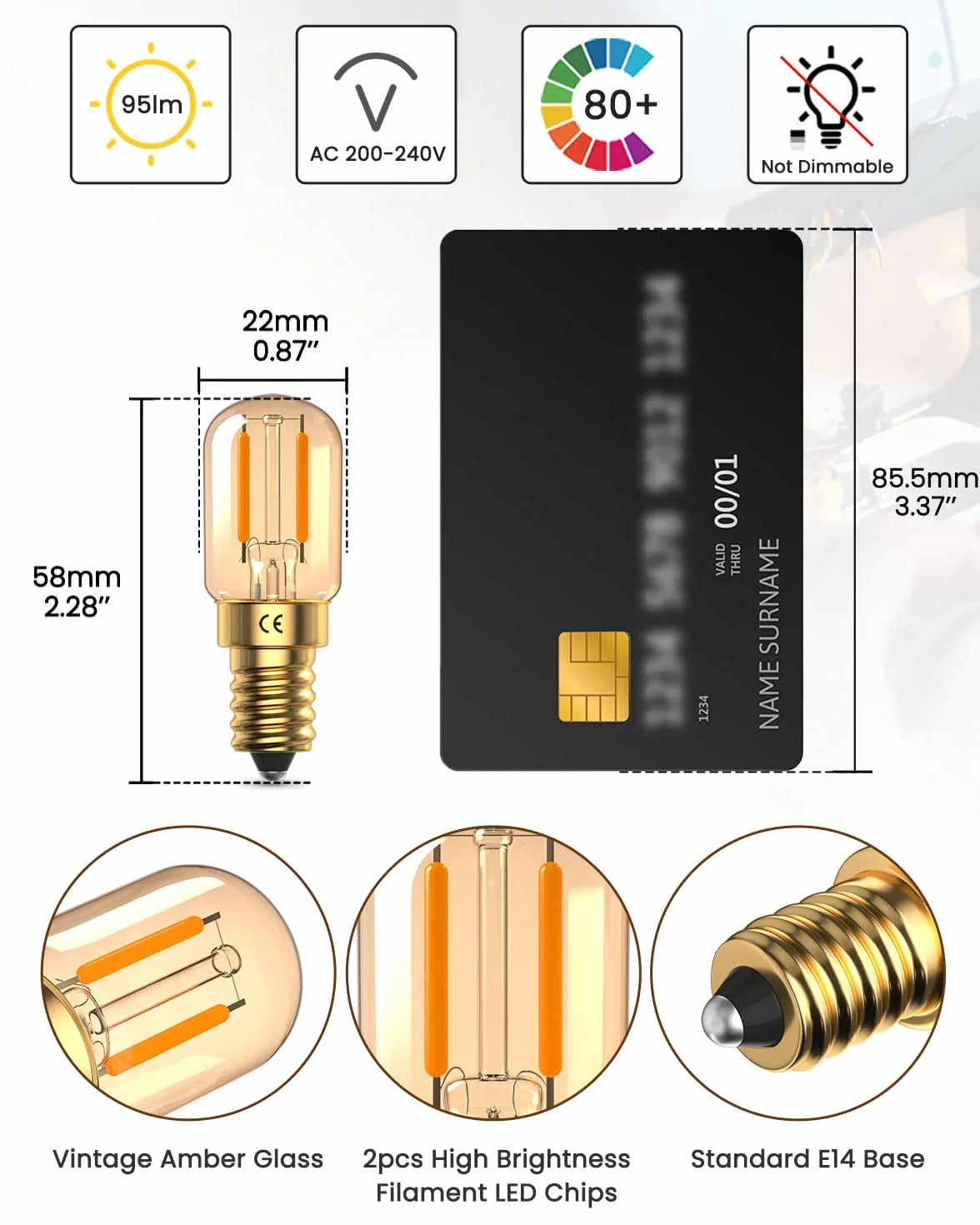 DoRight Żarówki LED E14 1W Vintage Amber 2200K T22 95lm