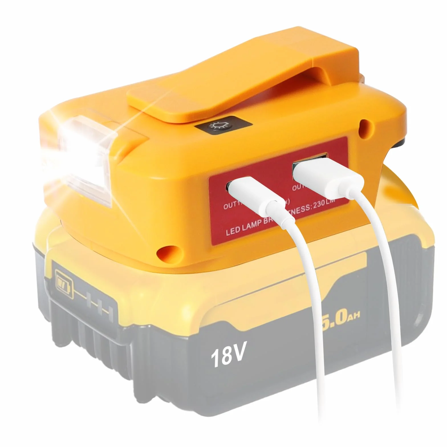 Adapter USB Dewalt 18 V konwerter światła roboczego LED podwójny port ładowania USB DC