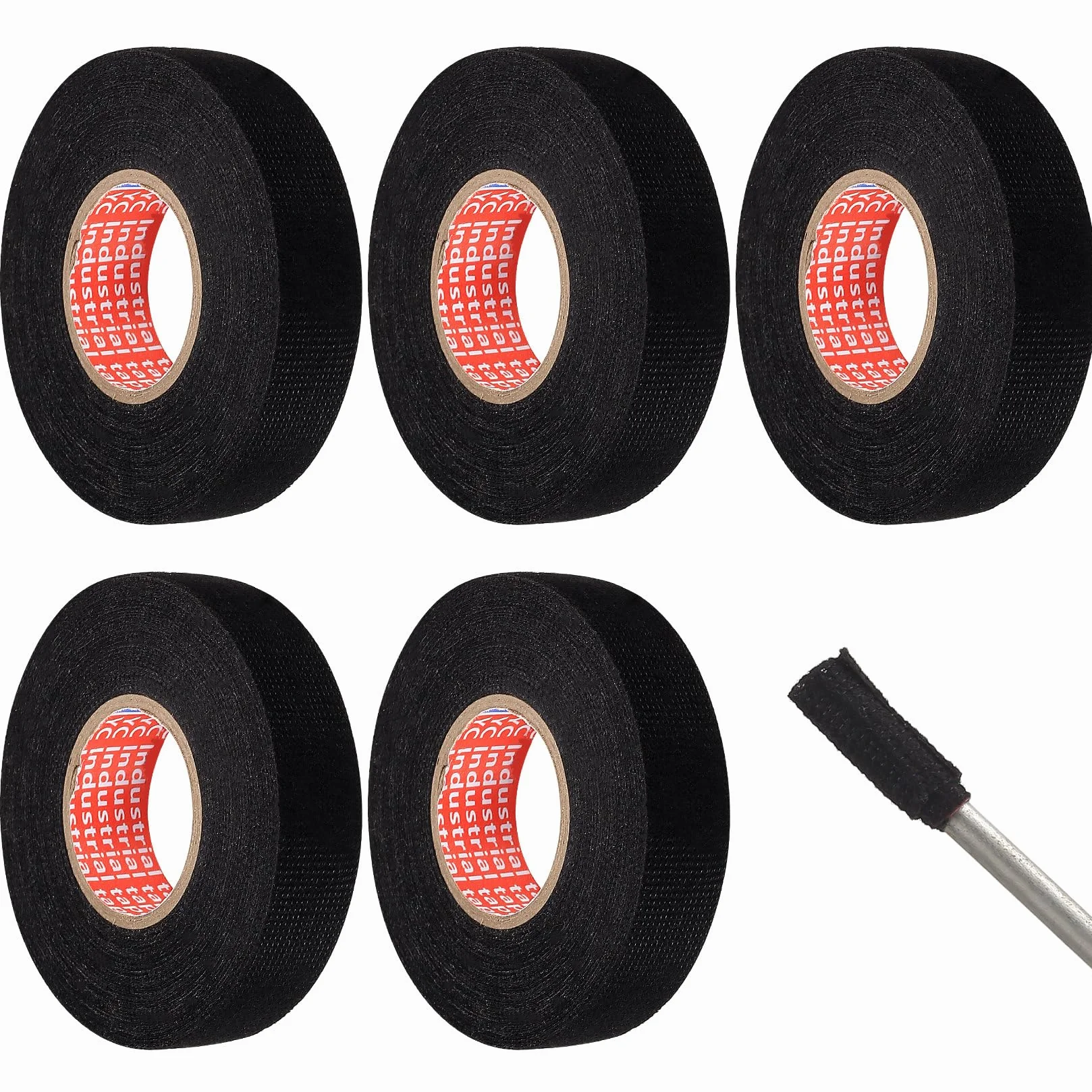 5 sztuk taśm z tkaniny, czarna, 19 mm x 15 m, samoprzylepna taśma klejąca, wiązka kabli, taśma filcowa, taśma pancerna, wiązka kabli, dla elektryków, do samochodów, motocykli, elektrycznych, 5 sztuk