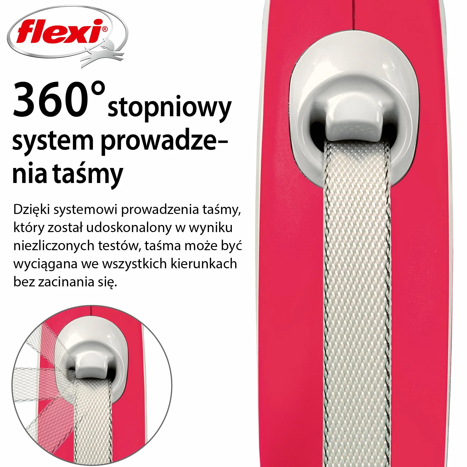 Flexi Nowa komfortowa taśma szara i czerwona mała 5 m chowana smycz dla psa/smycz dla psów do 15 kg